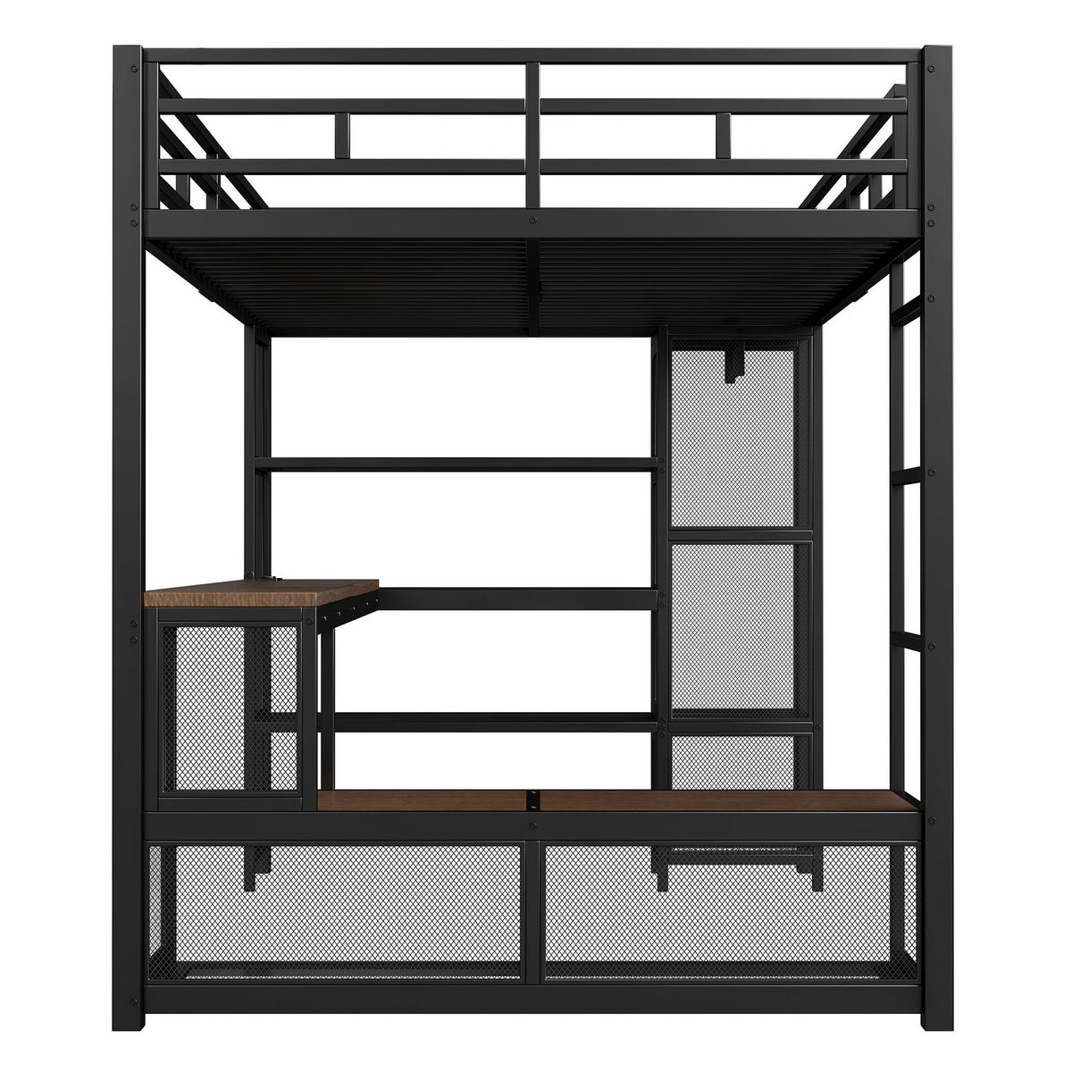 HOCHBETT 140/200 cm in Schwarz mit Schreibtisch, Regal und LED - Schwarz, Holzwerkstoff/Metall (140/200cm) - WISHDOR