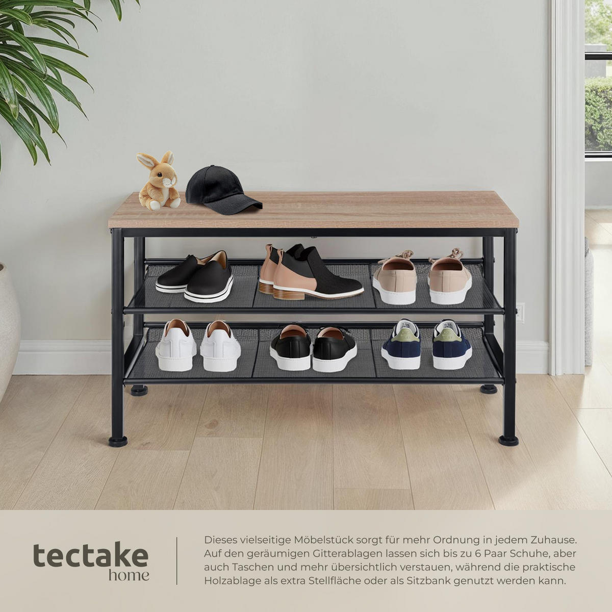 SCHUHREGAL Derry,75,5 x 30,5 x 45,5 cm,Industrial Holz hell, Eiche Sonoma - Naturfarben, Holz (30.5/45.5/75.5cm) - tectake
