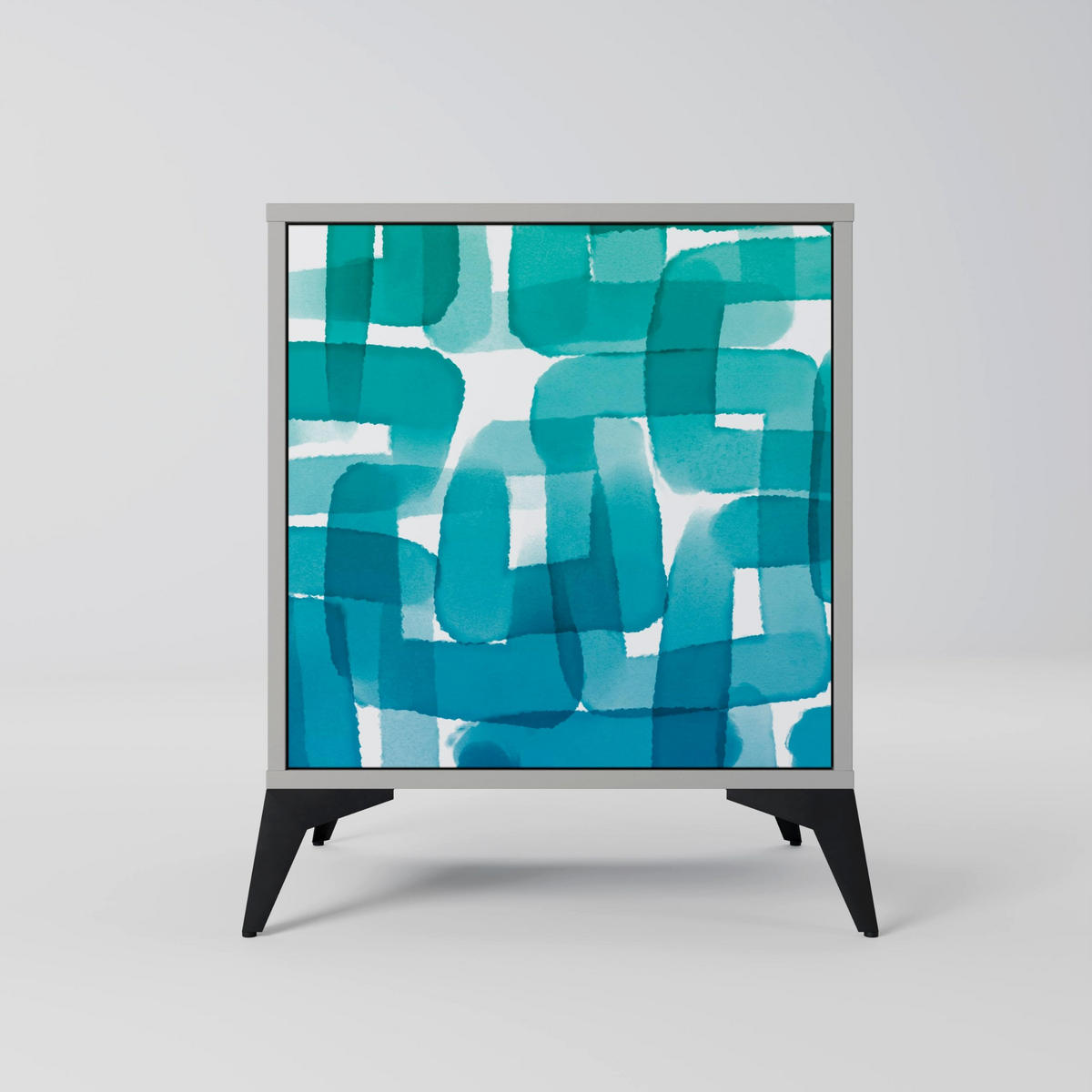 SIDEBOARD TURQUOISE RECTANGLES, Grau, 57,5x42x72,5 cm, Schwarze Metallfüße - Multicolor/Schwarz, Holzwerkstoff/Metall (57.5/72.5/42cm) - SpaceRebels