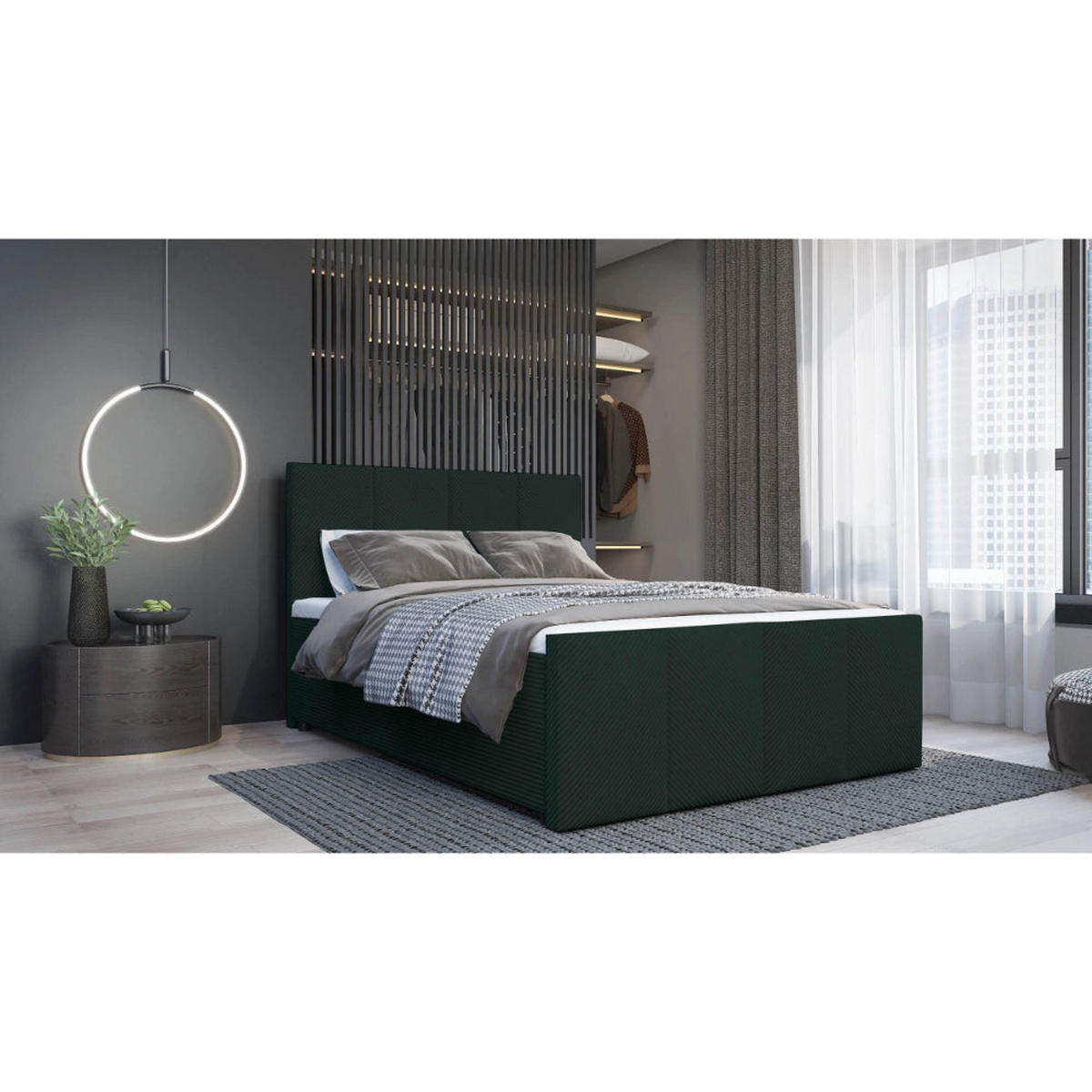 BOXBETT Milano Bonellfederkern inkl. 7-Zonen Topper T-30 - BOXBETT mit Bettkasten - Dunkelgrün, Holz/Holzwerkstoff (140/200cm) - Best For Home
