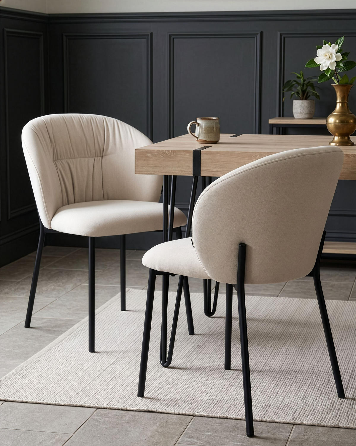 SCAUN DE BUCĂTĂRIE set de 2 textil bej deschis Mesa - bej/negru, material textil (55/80/59cm) - Beliani
