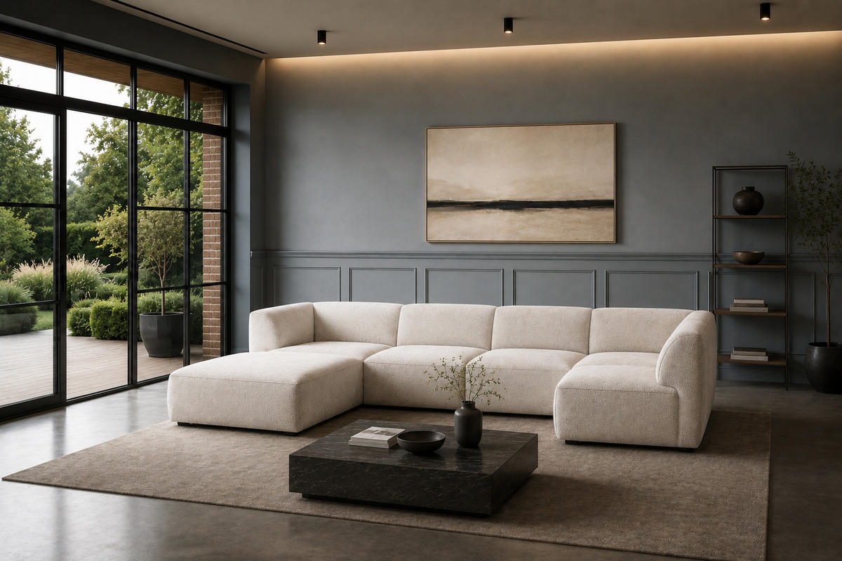WOHNLANDSCHAFT MOVO - modulares Ecksofa beige – modernes Design und flexible Gestaltung, links - Dunkelgrün/Bordeaux, Kunststoff/Textil (156/78/345cm) - KS Home Concept