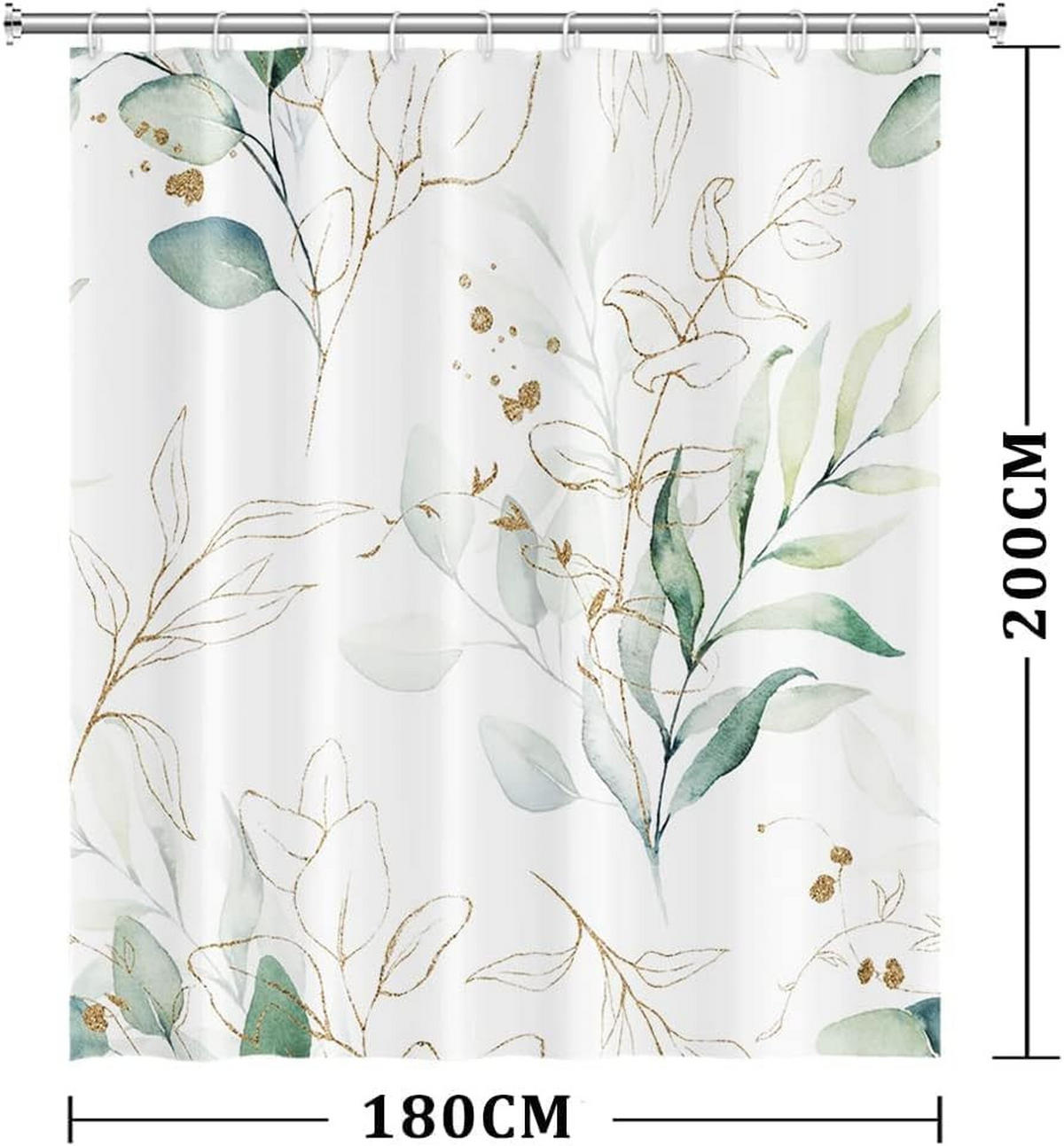 DUSCHVORHANG mit Blätter Grün Stoff waschbar Badezimmer Polyester wasserdicht mit Haken - Grün, Textil (200/180cm) - MCBOSON