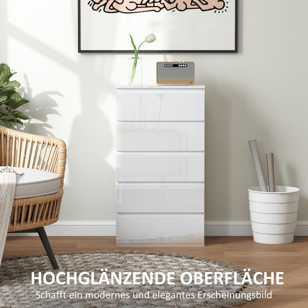 KOMMODE Schubladenschrank Sideboard mit 5 Schubladen, Weiß, 55 x 34 x 100 cm - Weiß, Holzwerkstoff (55/100/34cm) - HOMCOM