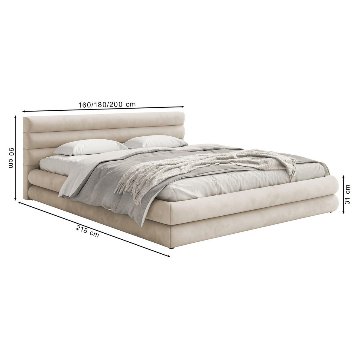 POLSTERBETT Alegre Hellbeige Chenille 160x200 cm - Ecru/Schwarz, Holz/Textil (160/200cm) - Selsey