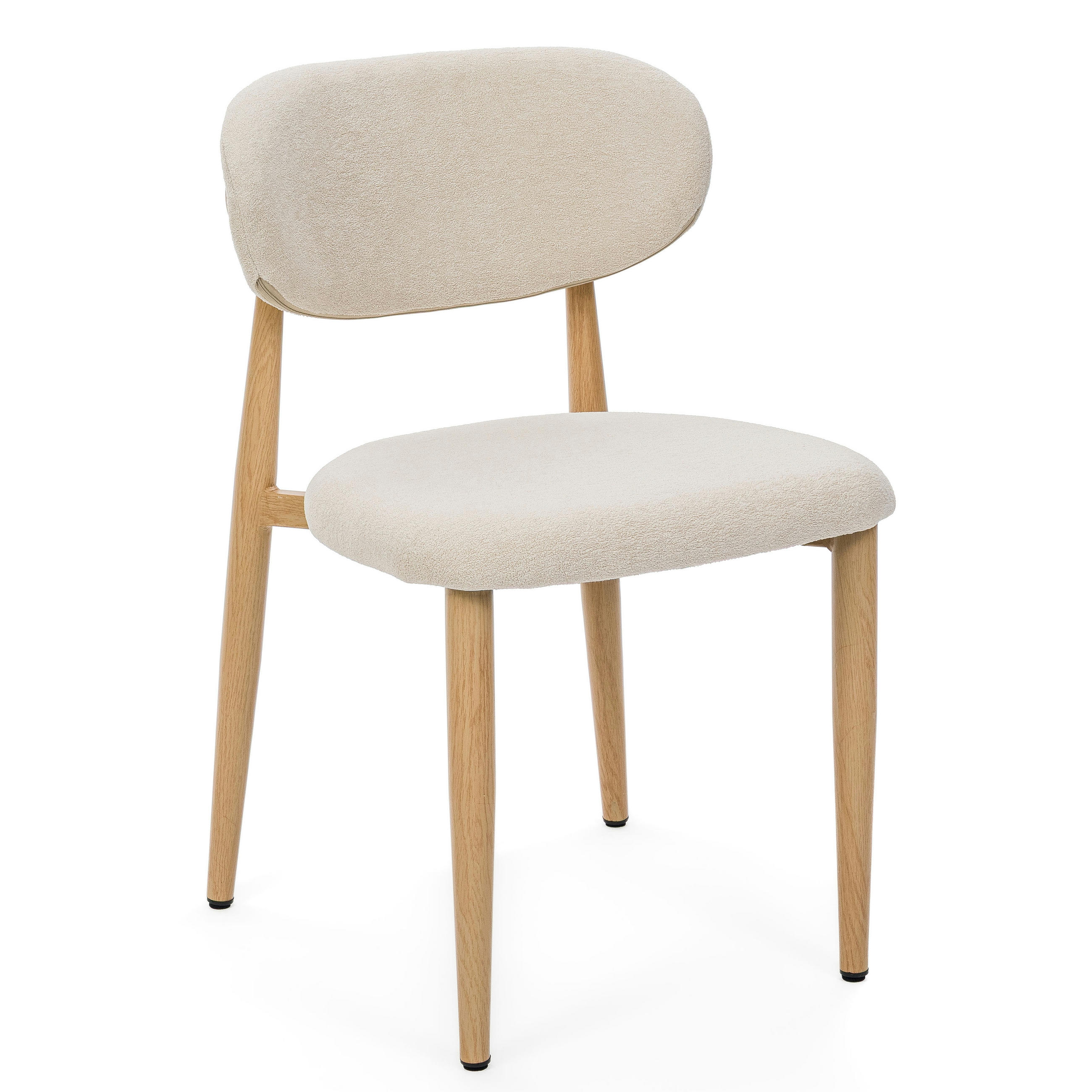 STUHL ALMO gepolstert Beine in Holzoptik - hellbeige - Boucle - Eichefarben/Beige, Textil/Metall (47/77/54cm) - NEW HOME