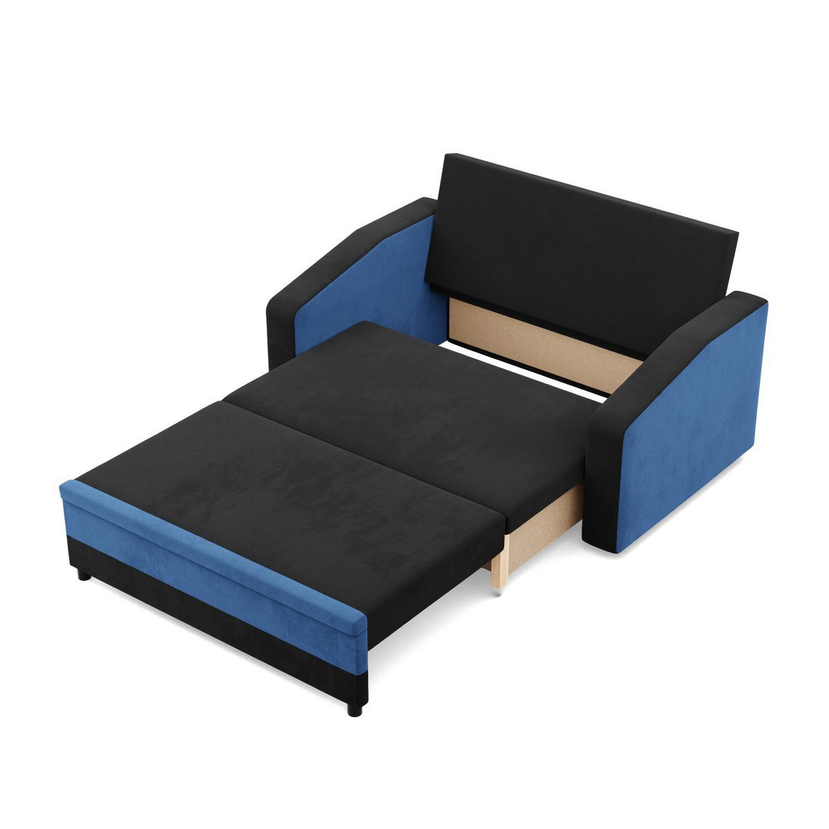 SOFA 2-SITZER MIT SCHLAFFUNKTION ORION, Schwarz + Dunkelblau - Schwarz/Dunkelblau, Textil (148/90/87cm)