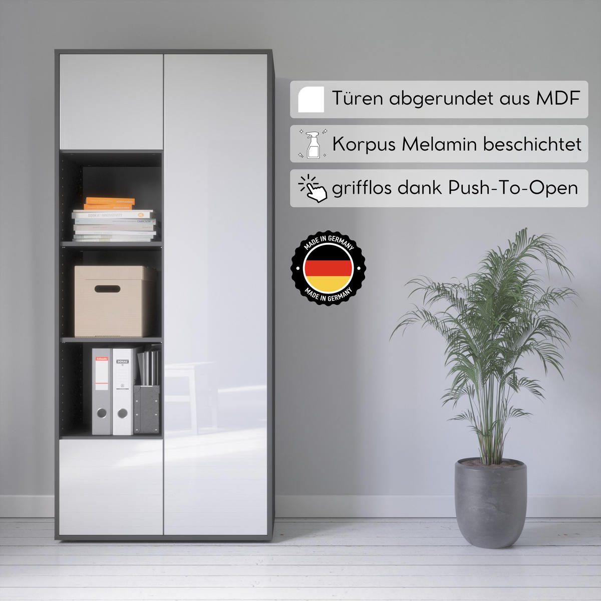 AKTENSCHRANK Amira T30 Weiß Hochglanz 180/80/40 cm - Weiß Hochglanz, Holzwerkstoff (80/180/40cm) - SIMPLYFURN