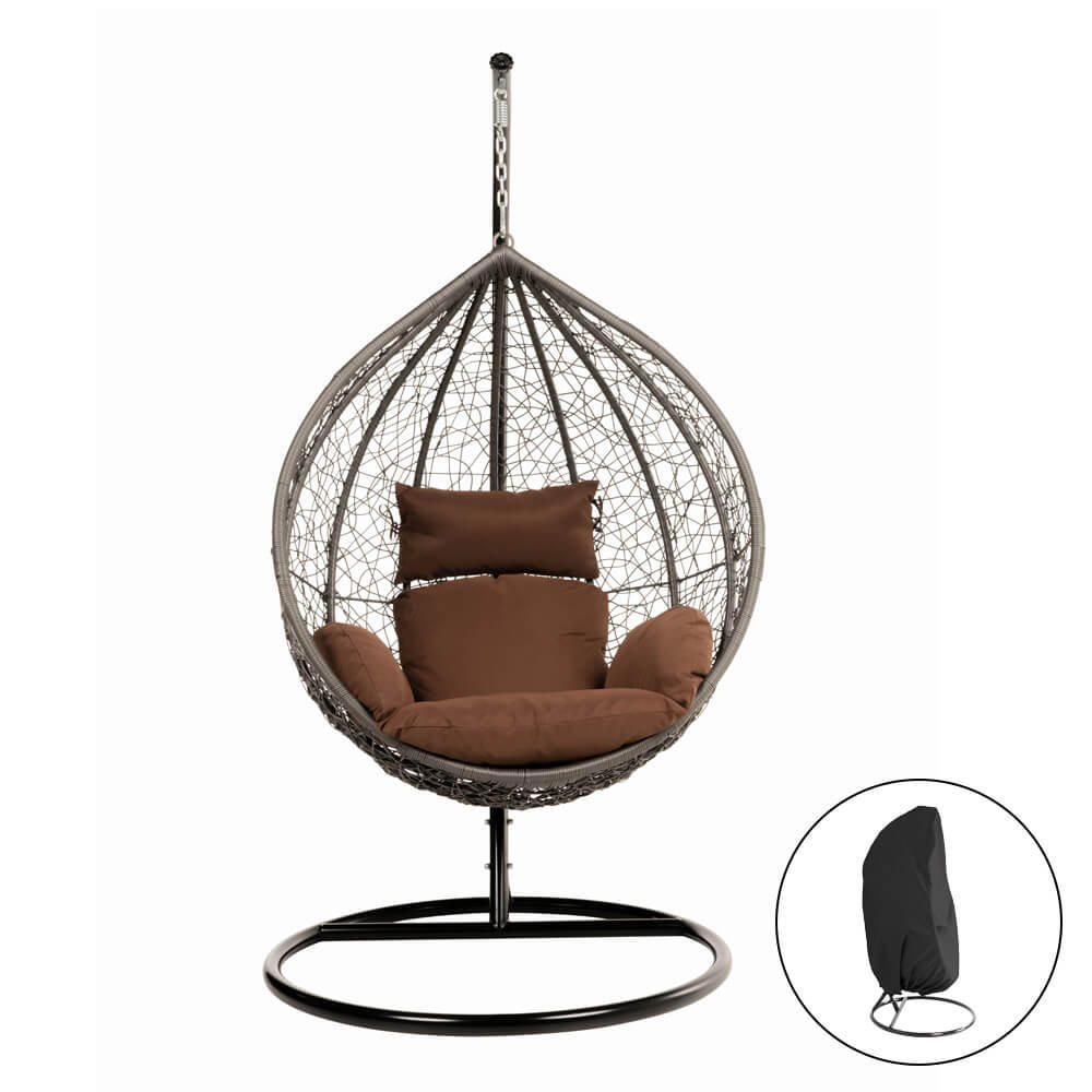 POLYRATTAN Hängesessel mit Regenabdeckung CIELO - Grau/Braun - Grau, Kunststoff (104/200/104cm) - Home Deluxe