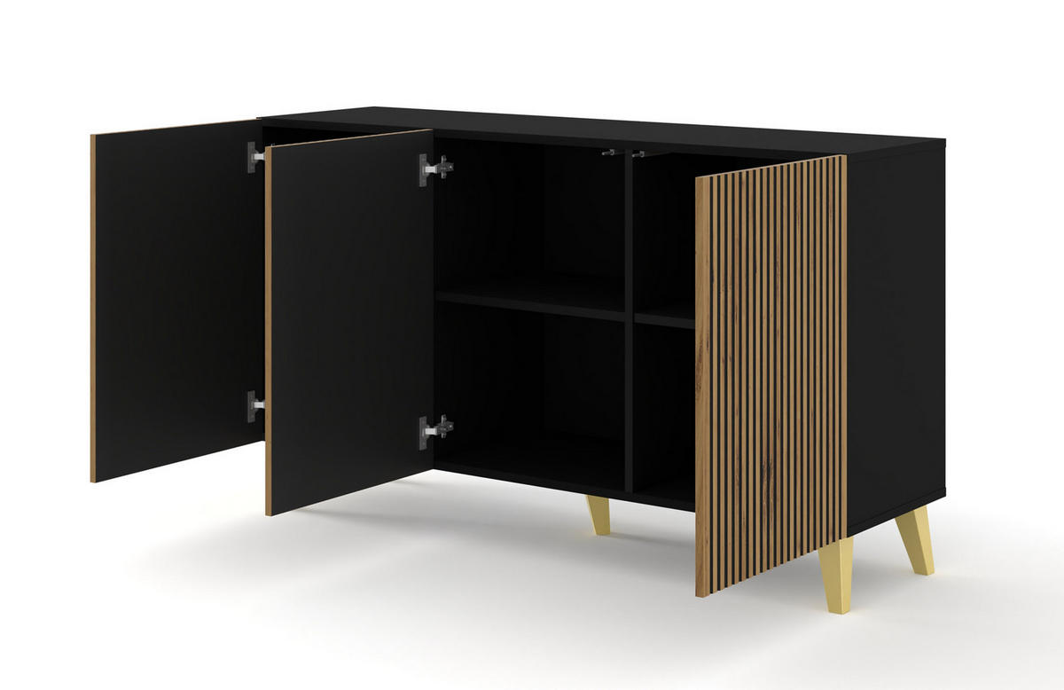 KOMMODE Schwarz, Artisan-Schwarz, Gold 150/87/42 - Schwarz, Holzwerkstoff (150/87/42cm) - RAUMHIRSCH FURNITURE