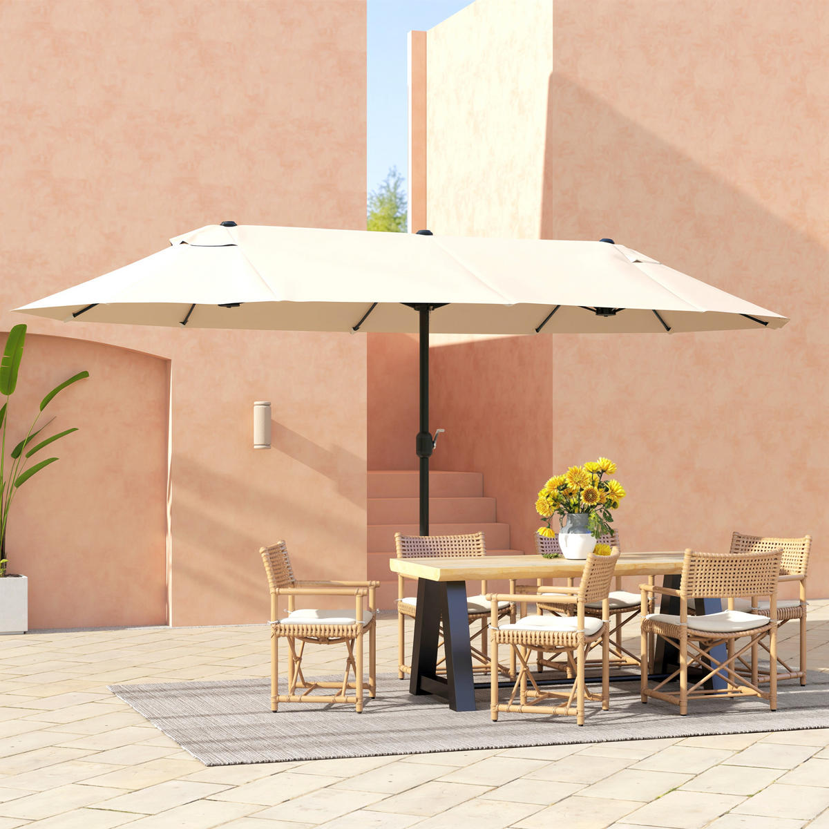 SONNENSCHIRM DE-11356 rechteckig, mit Kurbel, Stahl Creme - Creme, Metall (265/455cm) - ComfortXL