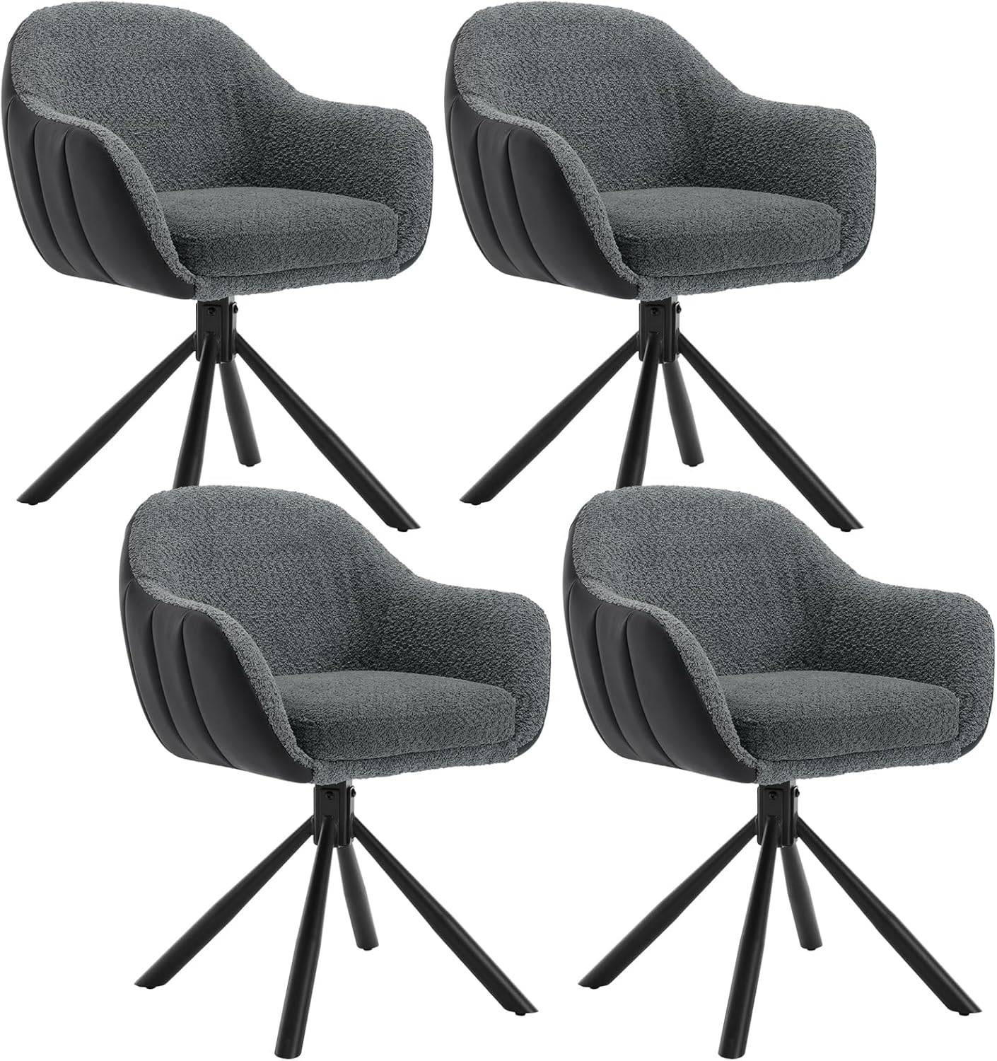 ESSZIMMERSTUHL 4er Set, drehbar, Chenille, Dunkelgrau - Dunkelgrau/Schwarz, Textil/Metall (57.5/78/60.5cm) - Woltu