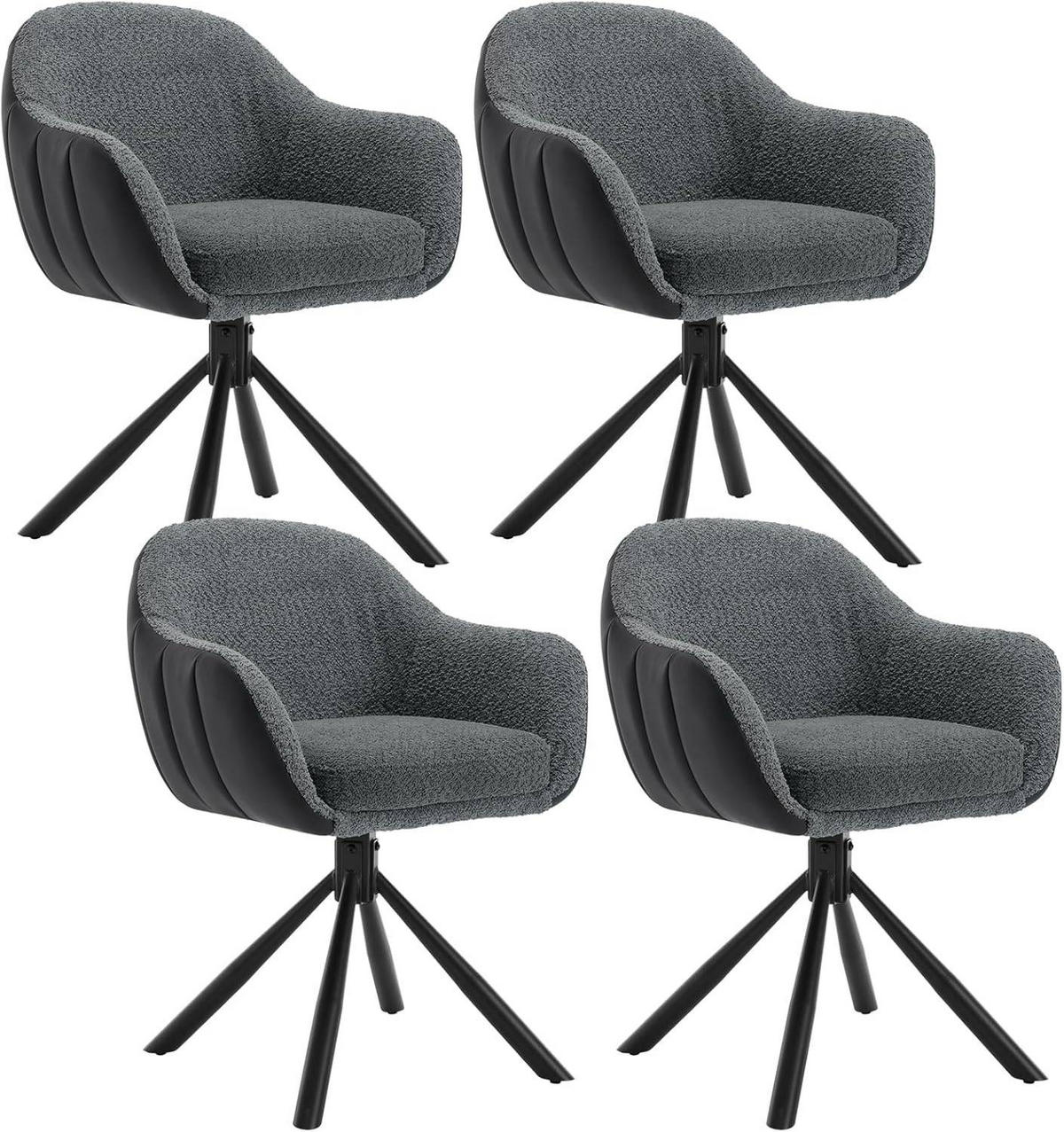 ESSZIMMERSTUHL 4er Set, drehbar, Chenille, Dunkelgrau - Dunkelgrau/Schwarz, Textil/Metall (57.5/78/60.5cm) - Woltu