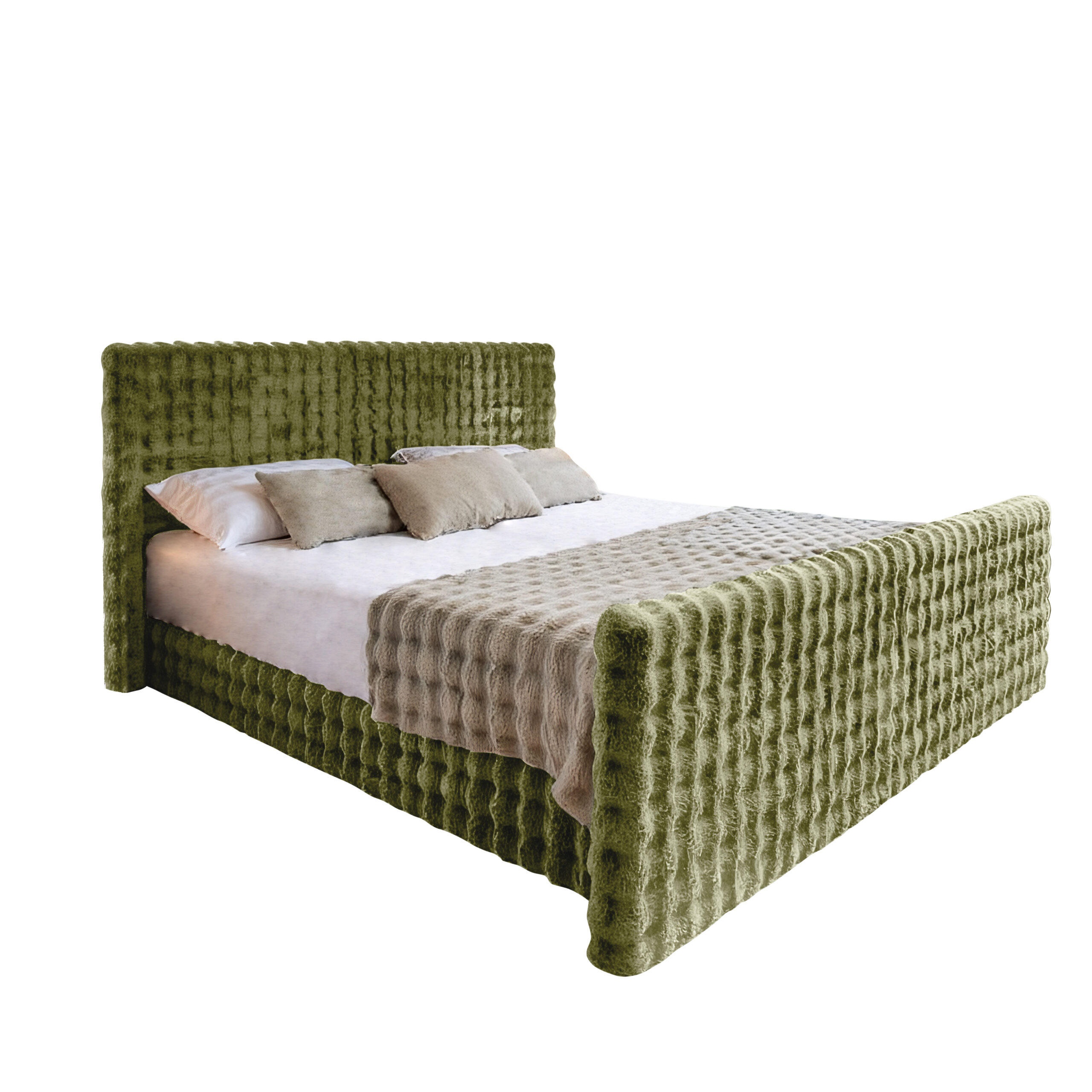 BOXBETT Mit Bettkasten, Matratze Und Topper BLANKET Stoff Bubblee 120x200 cm Olive H2-Pocket - Olivgrün, Holz/Textil (120/200cm) - Kaiser Möbel