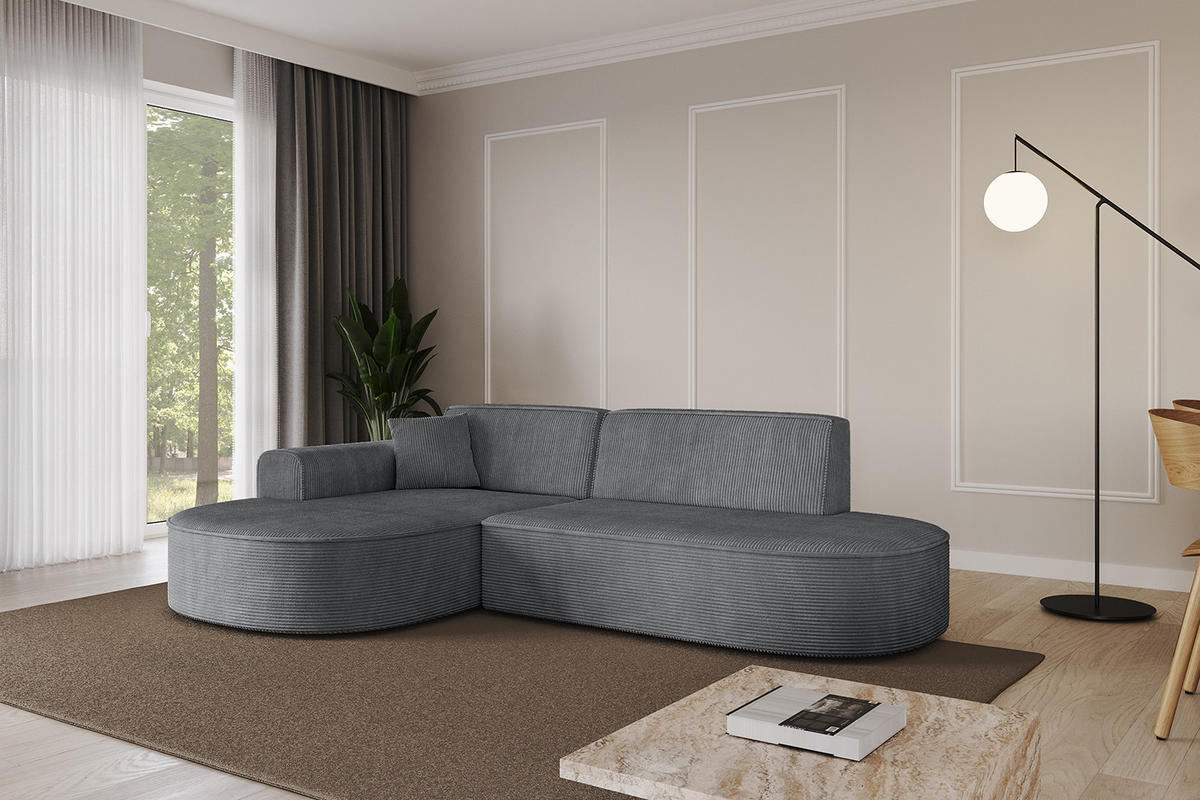 ECKSOFA Ottomane Links MARI-L1 - 232x163x73,5 cm Dunkelgrau Cord - Dunkelgrau/Schwarz, Holzwerkstoff/Kunststoff (163/234cm) - ALTDECOR