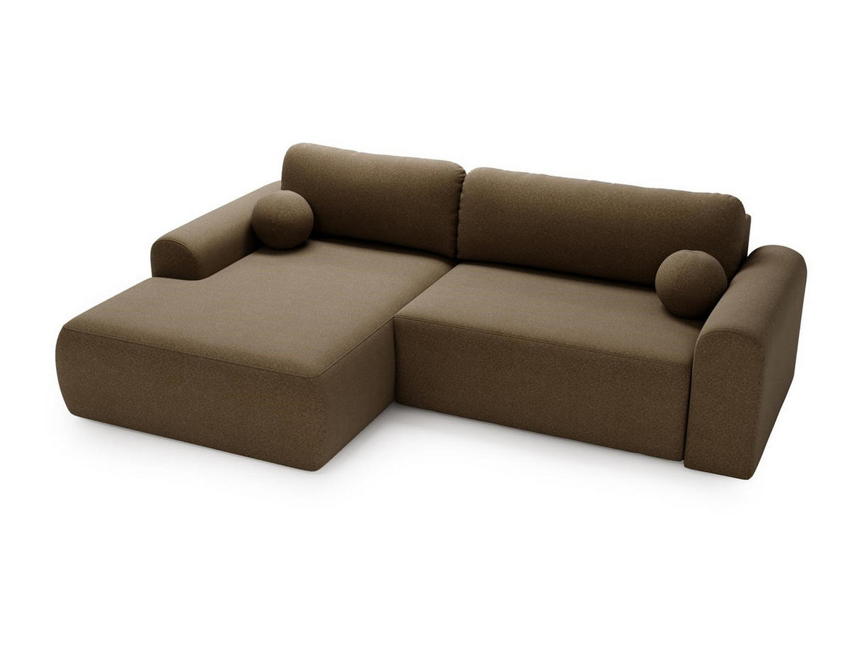 ECKSOFA Aurora Braun, mit Schlaffunktion in Lambi Stoff, linke seite - Braun, Holzwerkstoff/Textil (257/177cm) - Bettso