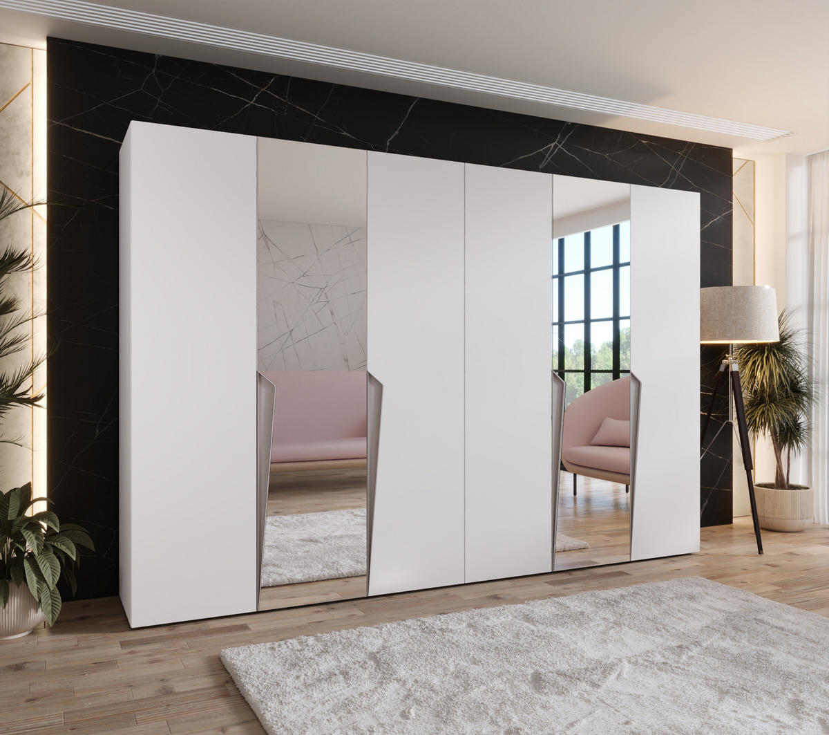 DREHTÜRENSCHRANK 202/300/52 6-türig - Beige/Weiß, Holz/Metall (300/202/52cm) - Abiks Möbel