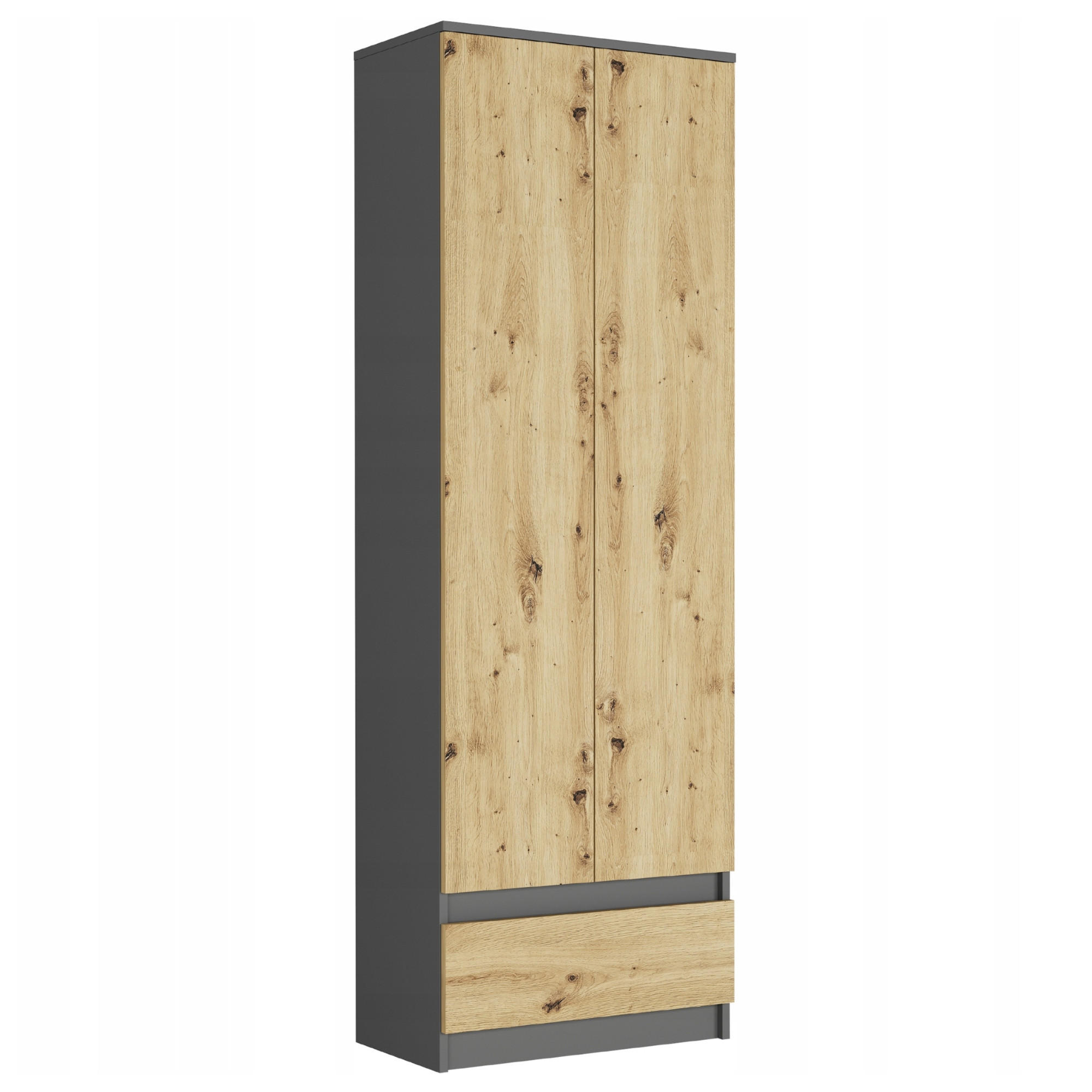 KLEIDERSCHRANK mit 2 Türen, 3 Einlegeböden, und 1 Schubkasten in anthrazit / artisan - Anthrazit/Eiche Artisan, Holzwerkstoff (60/180/35cm) - Home Collective