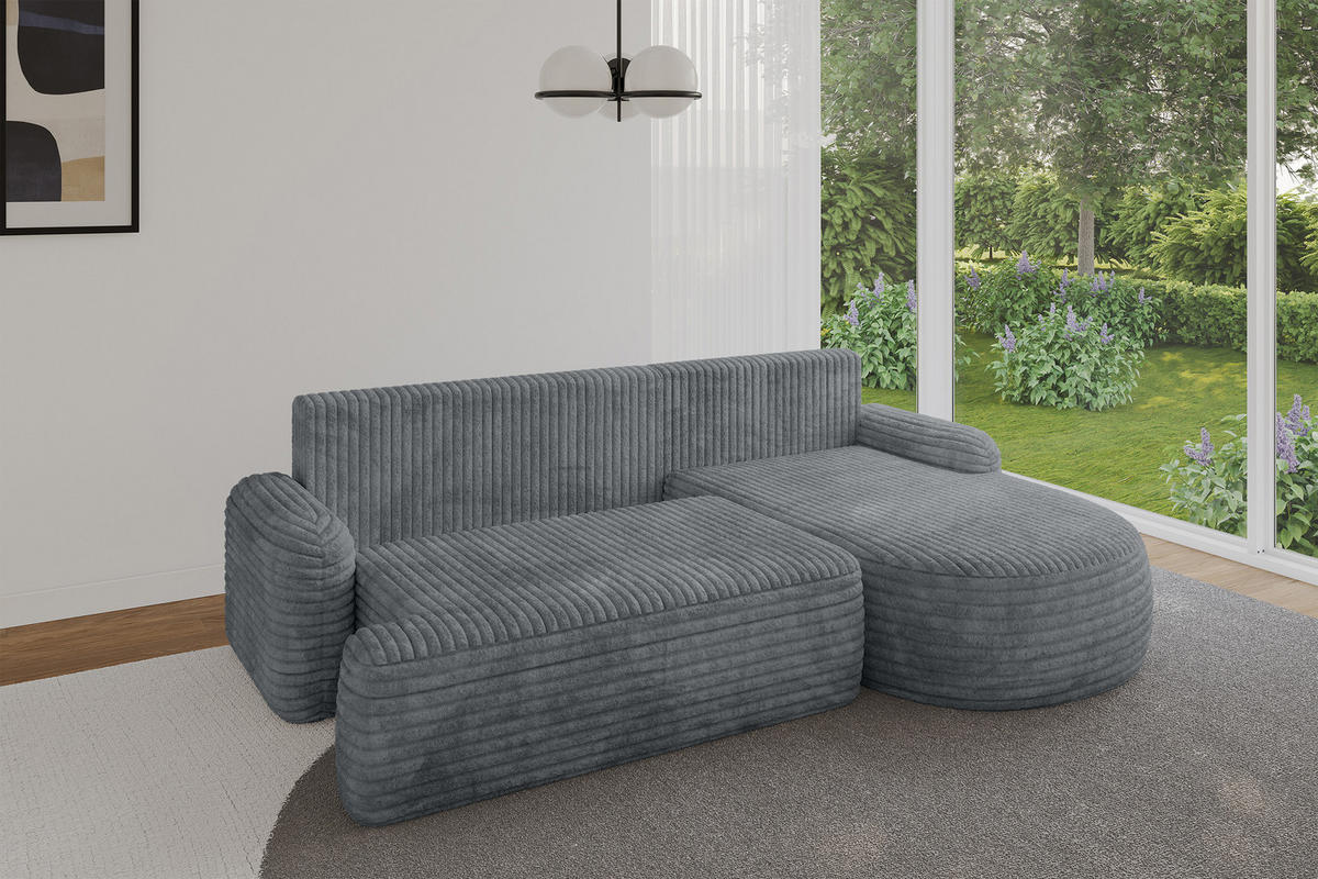 ECKSOFA mit Schlaffunktion und Bettkasten LIRA-L - 264x172x89 Dunkelgrau - Dunkelgrau, Holzwerkstoff/Textil (172/264cm) - ALTDECOR
