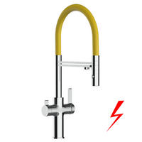 NIEDERDRUCK-3-WEGE-KÜCHENARMATUR, Verchromt und Gelb, 2-Strahl-Brause - Gelb, Metall (20.61/48/20.61cm) - VIZIO