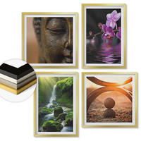 WANDBILDER 4er Set - 50x50 cm & 40x60 cm Goldrahmen - Blumen im Wasser des Buddha-Wasserfalls - Goldfarben, Kunststoff (50/50cm) - ArtPrintCave