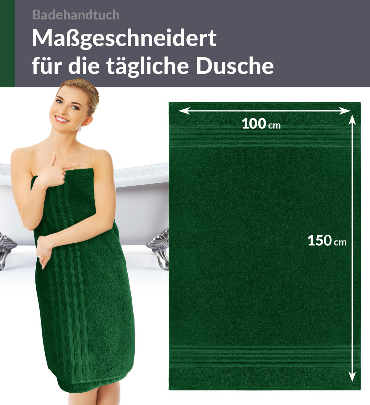 BADETUCH London Tannen Grün 2er Set 100x150 - Waldgrün, Textil (100/150cm) - Lashuma
