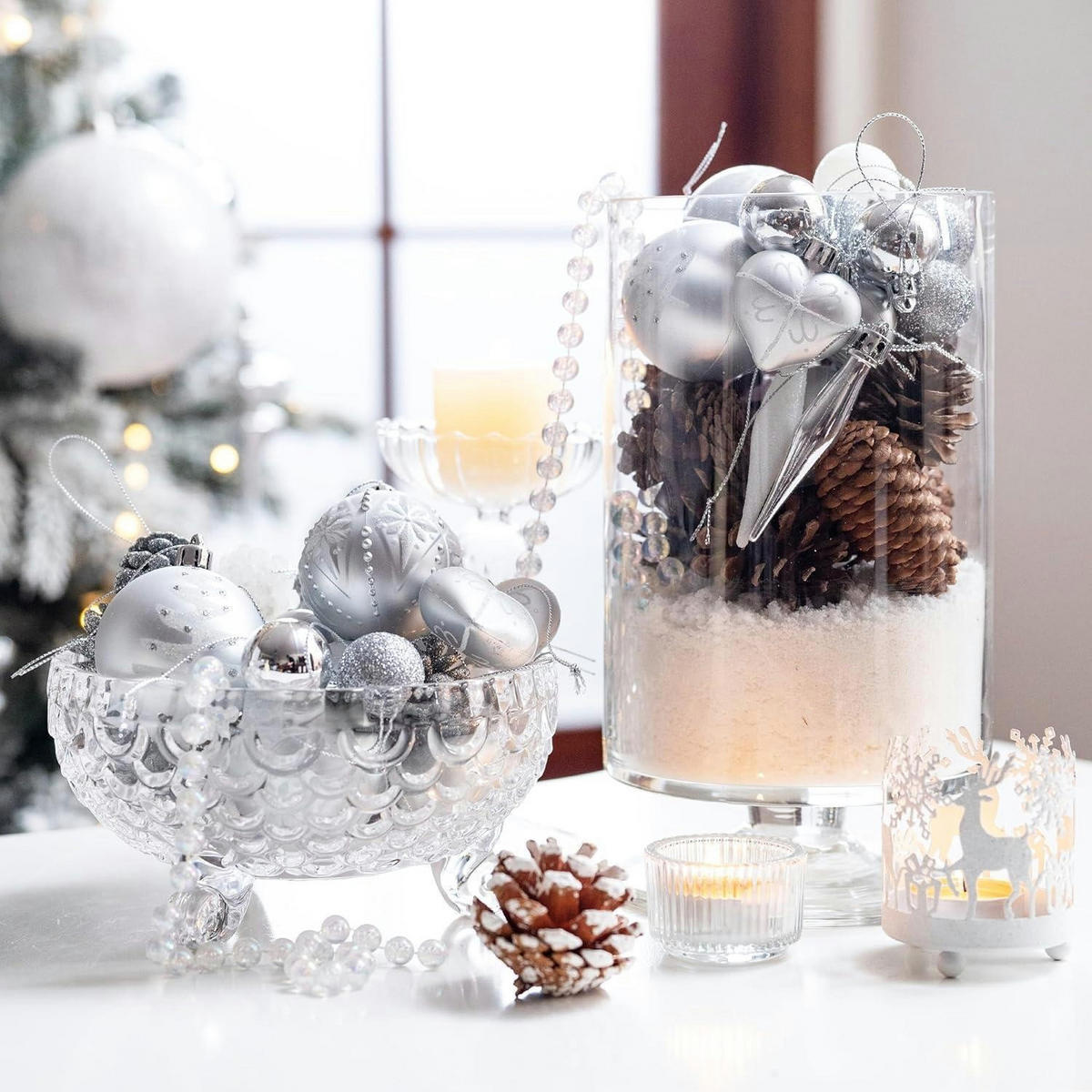 WEIHNACHTSKUGELN 70-teiliges Set Kunststoff Silber Weiß - Silberfarben, Kunststoff (6/6/6cm)