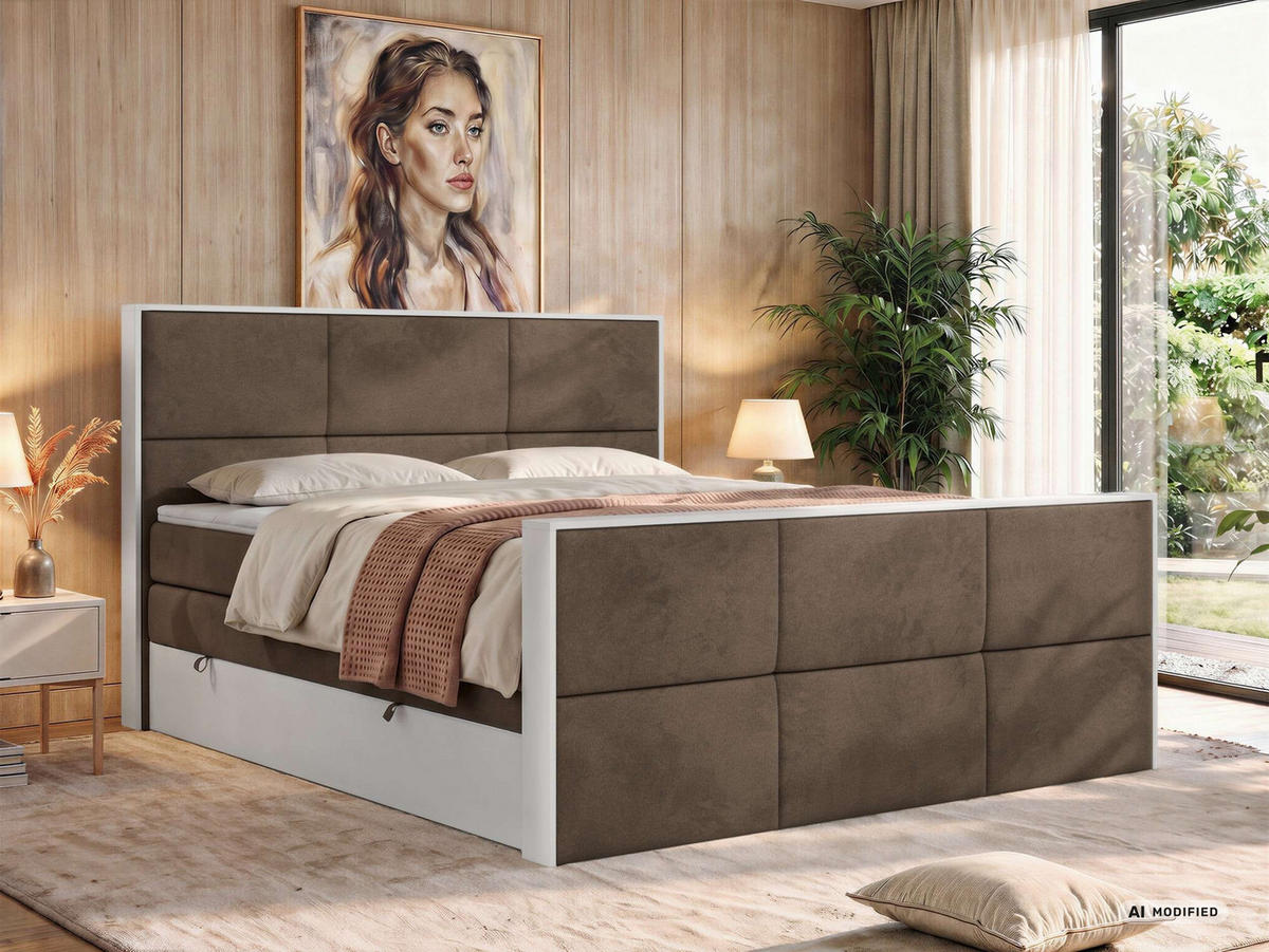 POSTEL BOXSPRING DELVIT KING DUO 140/200 - Hnědá Samet - Topper Visco - H4 - černá/hnědá, textil/plast (140/200cm) - MKS