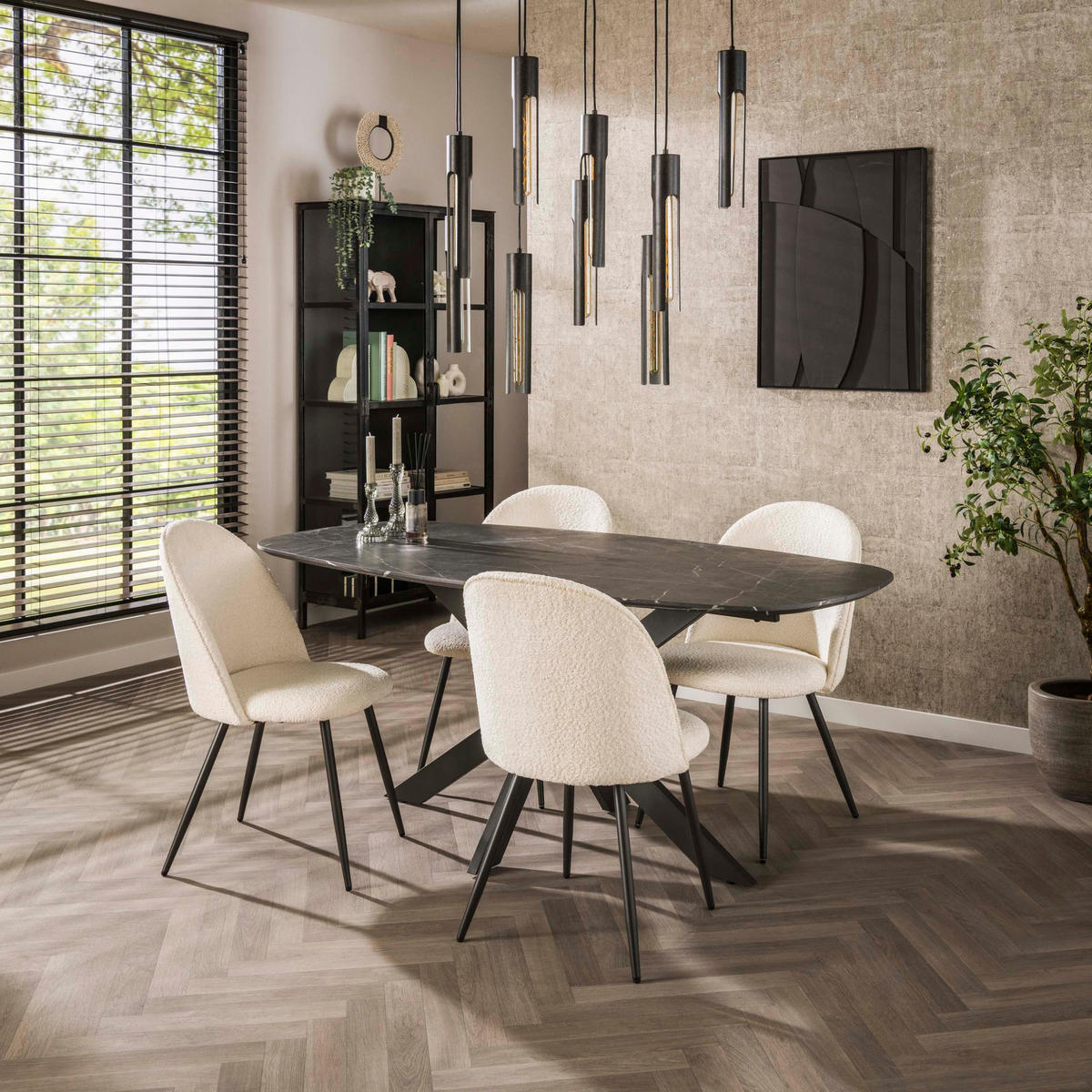 ESSTISCH ONYX CROCE Dänisch-Ovaler Tisch in dunkler Graphit-Steinoptik 180 cm - Schwarz, Holz (180/90/77cm) - alesvelt