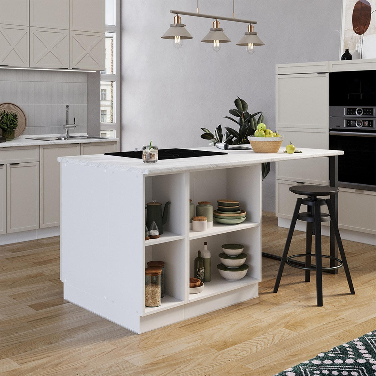 KÖKSÖ Fame-Line Gråbeige 90 cm med låda, utan bänkskiva - Vit/Grå, Träbaserade material (90/82/81.6cm) - Vicco