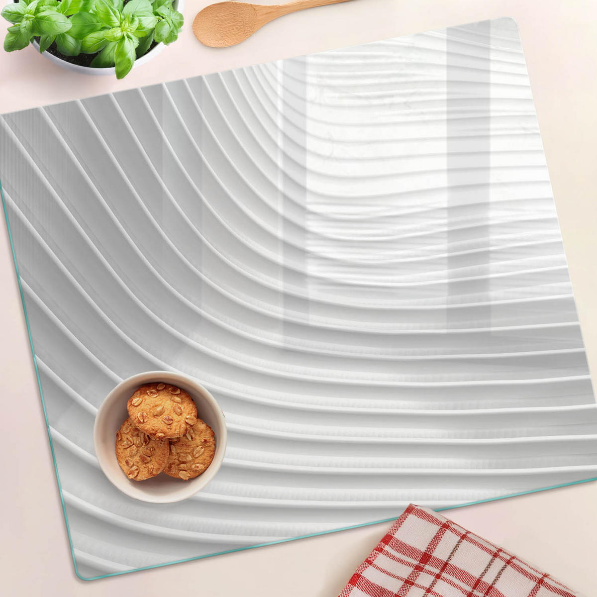 GLASPLATTE 60x52 cm Abstraktionslinien - Weiß, Glas (60/0.4/52cm) - TULUP