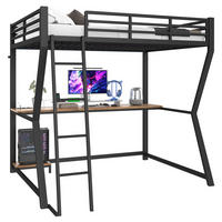HOCHBETT 140/200 cm aus Metall mit LED und Schreibtisch, Schwarz - Schwarz, Metall (140/200cm) - OKMYHOME