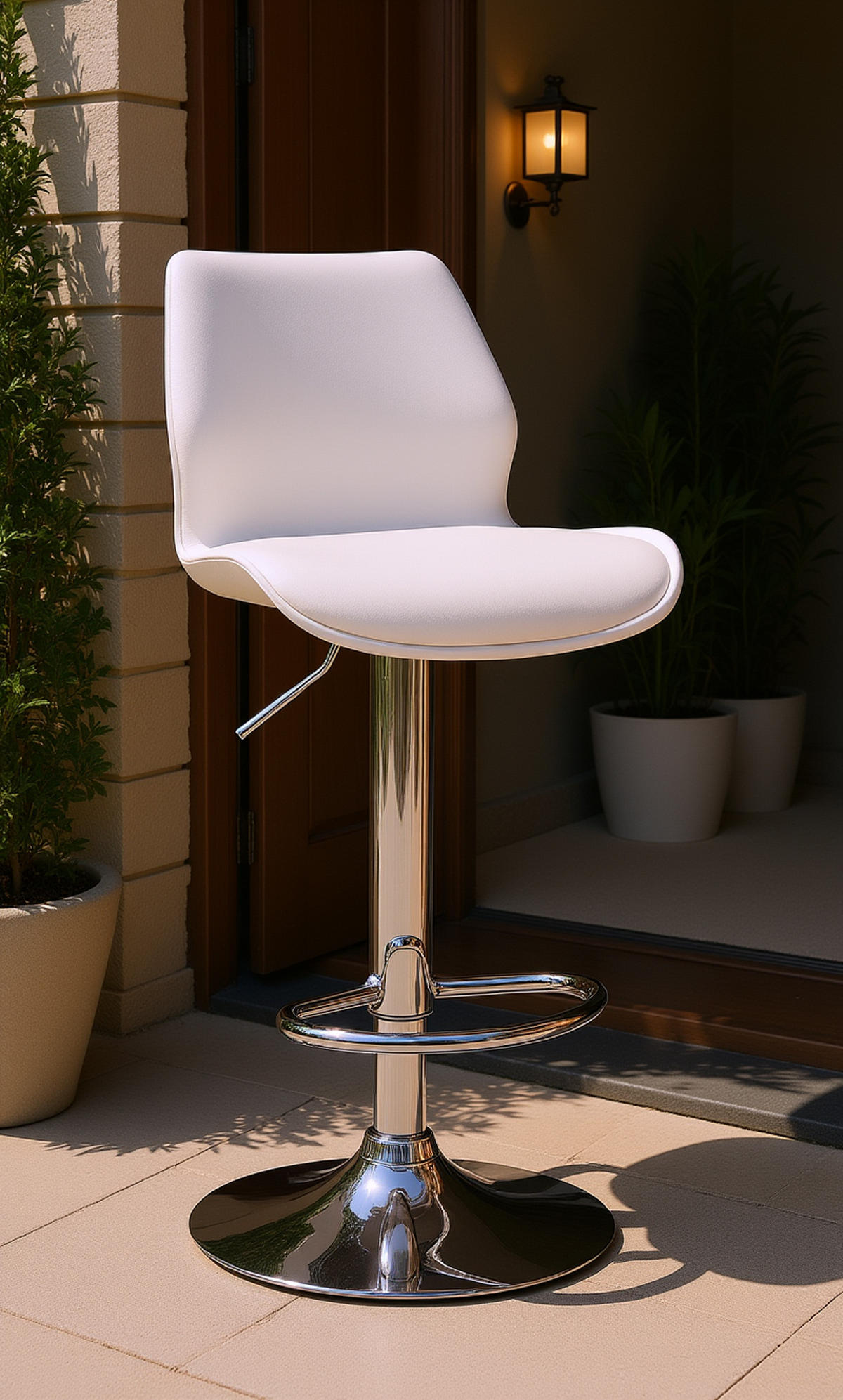 BARHOCKER Gilian Kunststoff weiß - Chromfarben/Weiß, Kunststoff/Metall (39/102/42cm) - TPFLiving