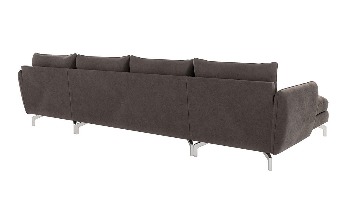 WOHNLANDSCHAFT Elou Braun - Khaki Luxusmicrofaser - Chromfarben/Dunkelbraun, Textil/Metall (349/87/167cm) - S-Style Möbel