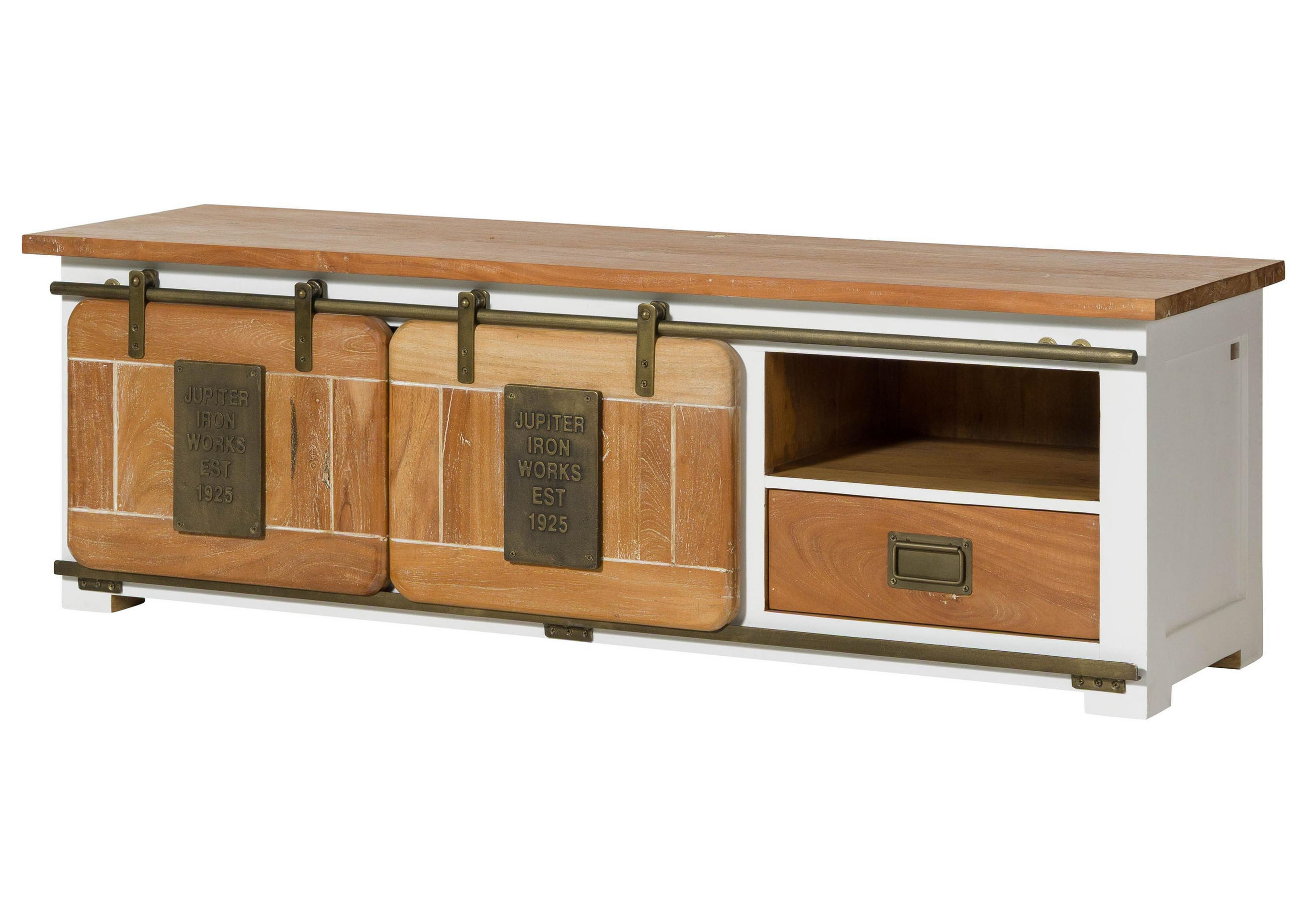 TV-BOARD Mango 160x45x50 weiß lackiert RAILWAY #501 - Weiß, Holz (160/50/45cm) - Massivmoebel24