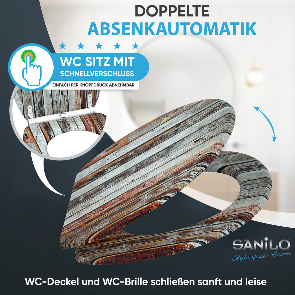 WC-SITZ mit Absenkautomatik & Top Fix Antik - Braun, Holzwerkstoff (37.7/5.5/48cm) - Sanilo