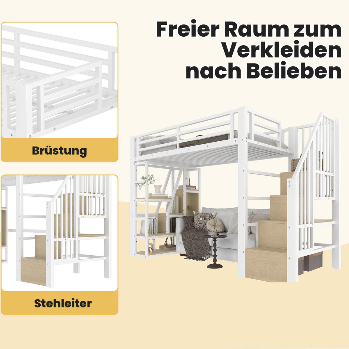 HOCHBETT 90/200 cm Weiß aus Metall und MDF mit LED-Lichtleiste - Weiß, Holzwerkstoff (90/200cm) - OKMYHOME