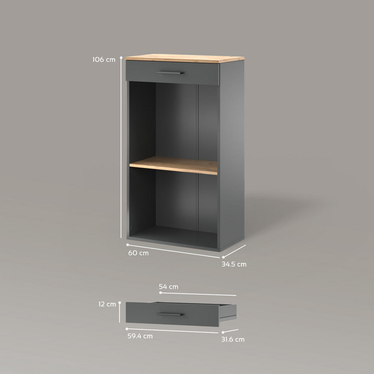 WEINREGAL Regusa Goldkraft Eiche/Anthrazit 60 x 106 cm - Honigeiche/Anthrazit, Holzwerkstoff (60/106/34.5cm) - Livinity®
