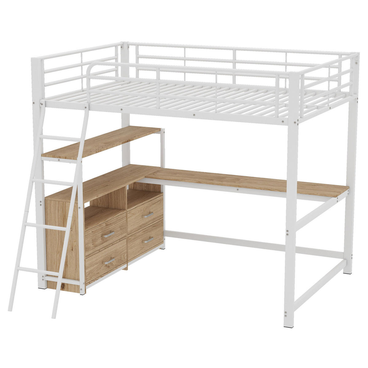 HOCHBETT 140x200cm Weiß Eisenrahmen Schubladen L-förmiger Schreibtisch - Weiß, Holz (140/200cm) - FLIEKS