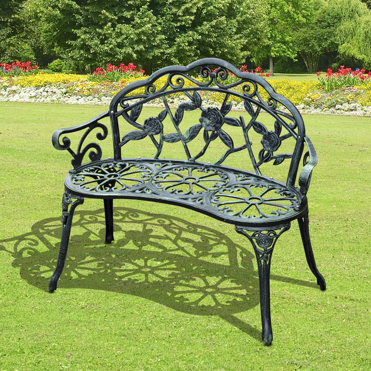 GARTENBANK, Parkbank, 100 x 54 x 78 cm, Metall, Antik Grün - Grün, Metall (54/78/100cm) - Outsunny