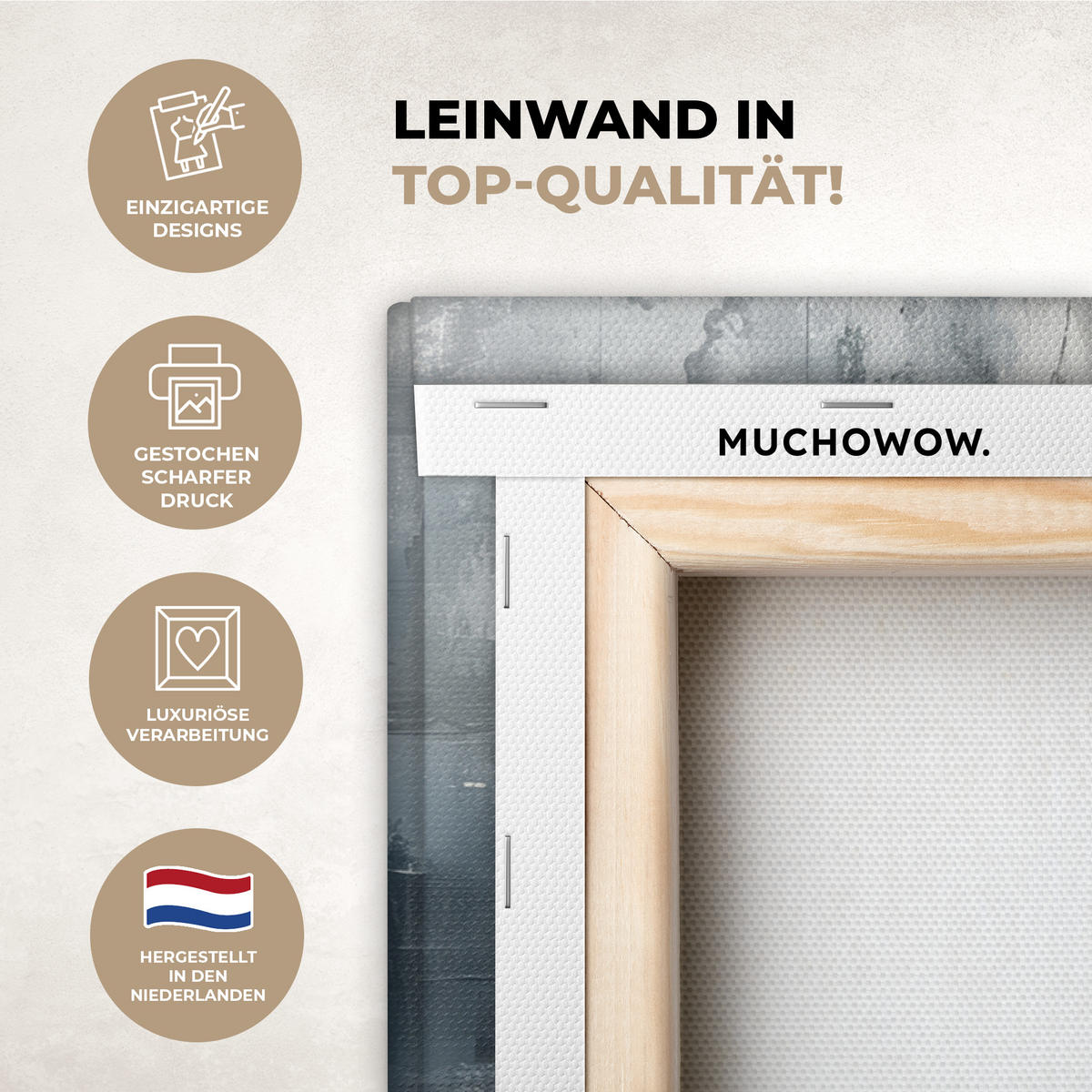 LEINWANDBILD Kunst - Grau - Gold - Abstrakt Gemälde 60x40 cm - Dunkelgrau, Textil (60/40cm) - MuchoWow