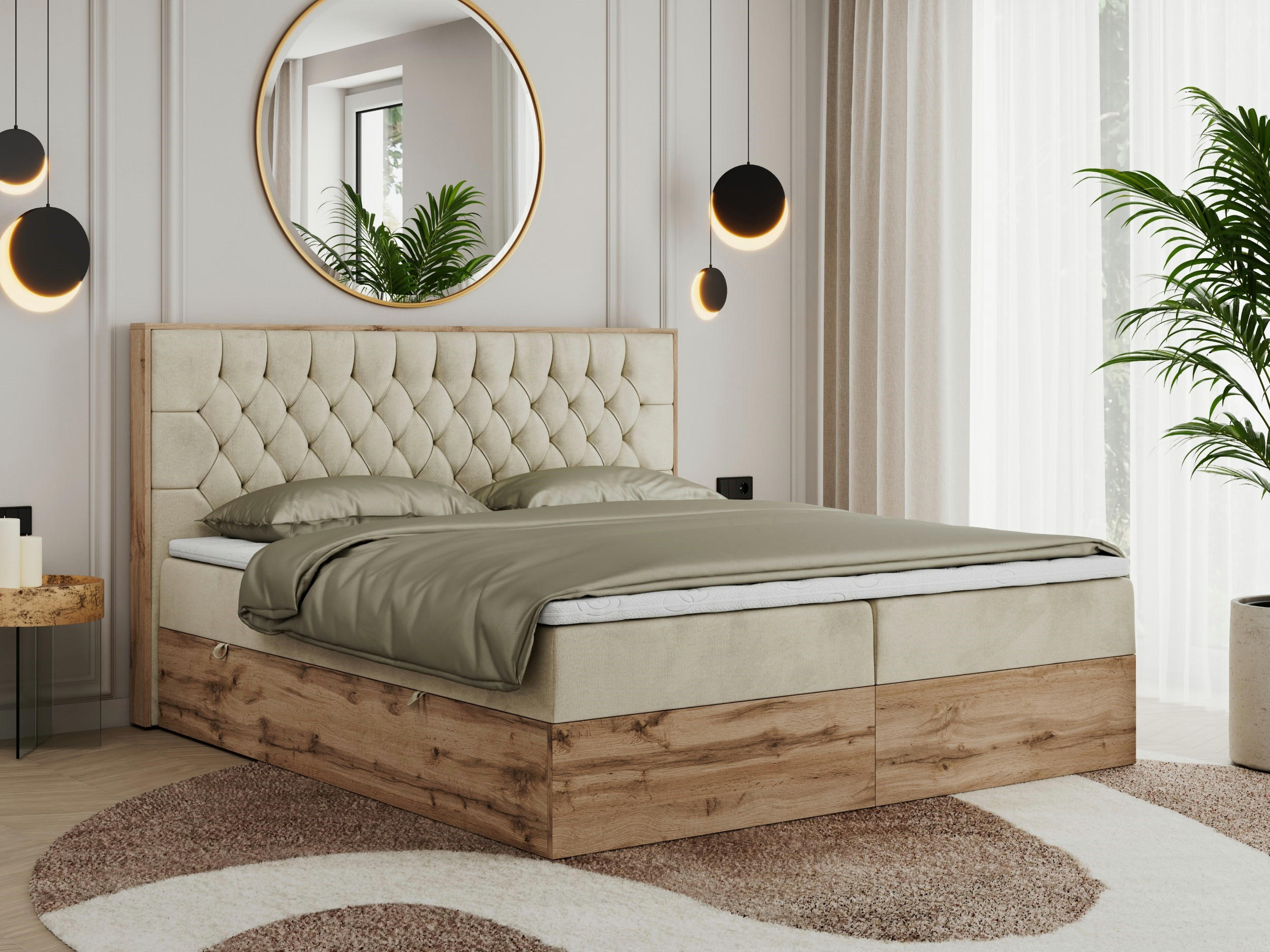 Thumbnail - MKS Boxbett, Beige, Textil, 2-Sitzer, H4, Rechteckig, 200x200 cm, Schlafzimmer, Betten, Boxspringbetten