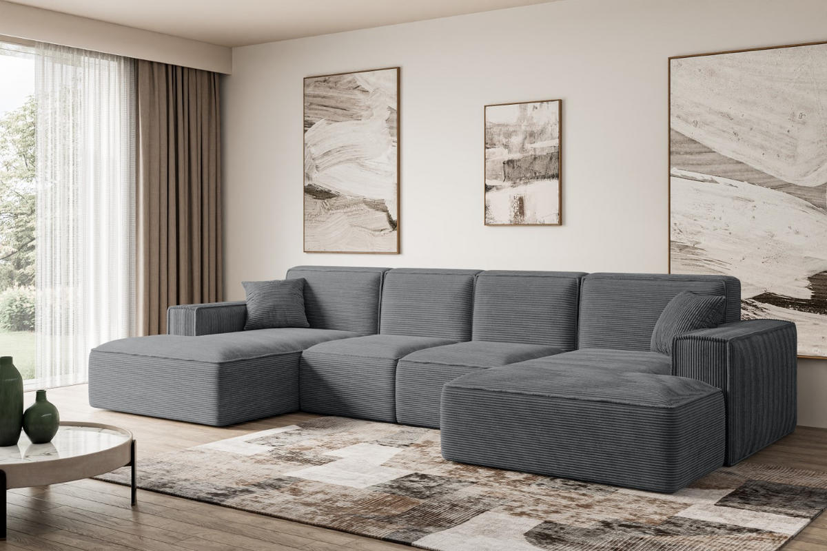 WOHNLANDSCHAFT SIERRA-U - 344x165x73 cm Dunkelgrau Cord - Dunkelgrau/Schwarz, Holzwerkstoff/Kunststoff (344/73/165cm) - ALTDECOR