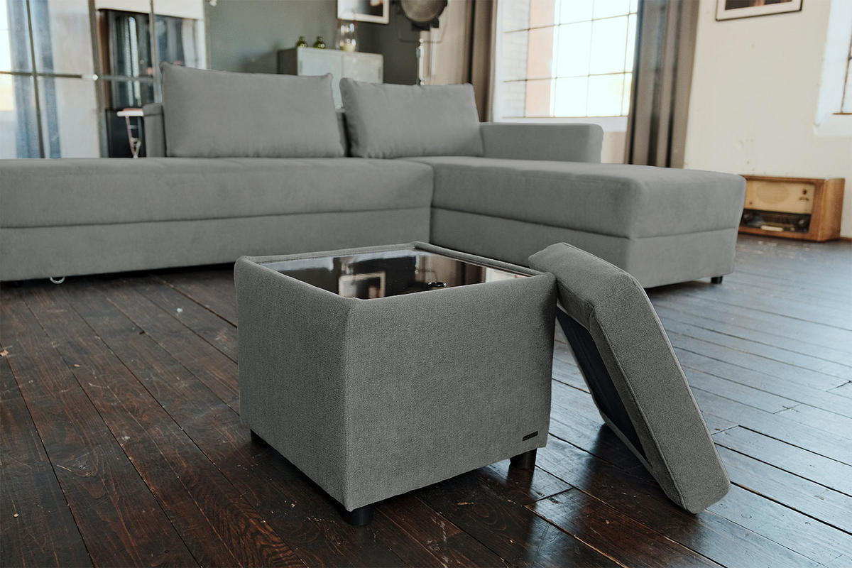 HOCKER IDA Silber Webstoff - Silberfarben, Textil (45/45/45cm) - KAWOLA