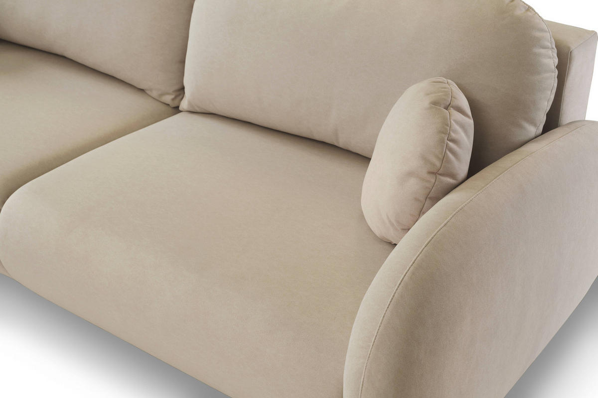 BETTSOFA AGIO Beige Plüsch-Stoff mit Schlaffunktion - Beige, Holz (232/95/109cm) - MASSENO