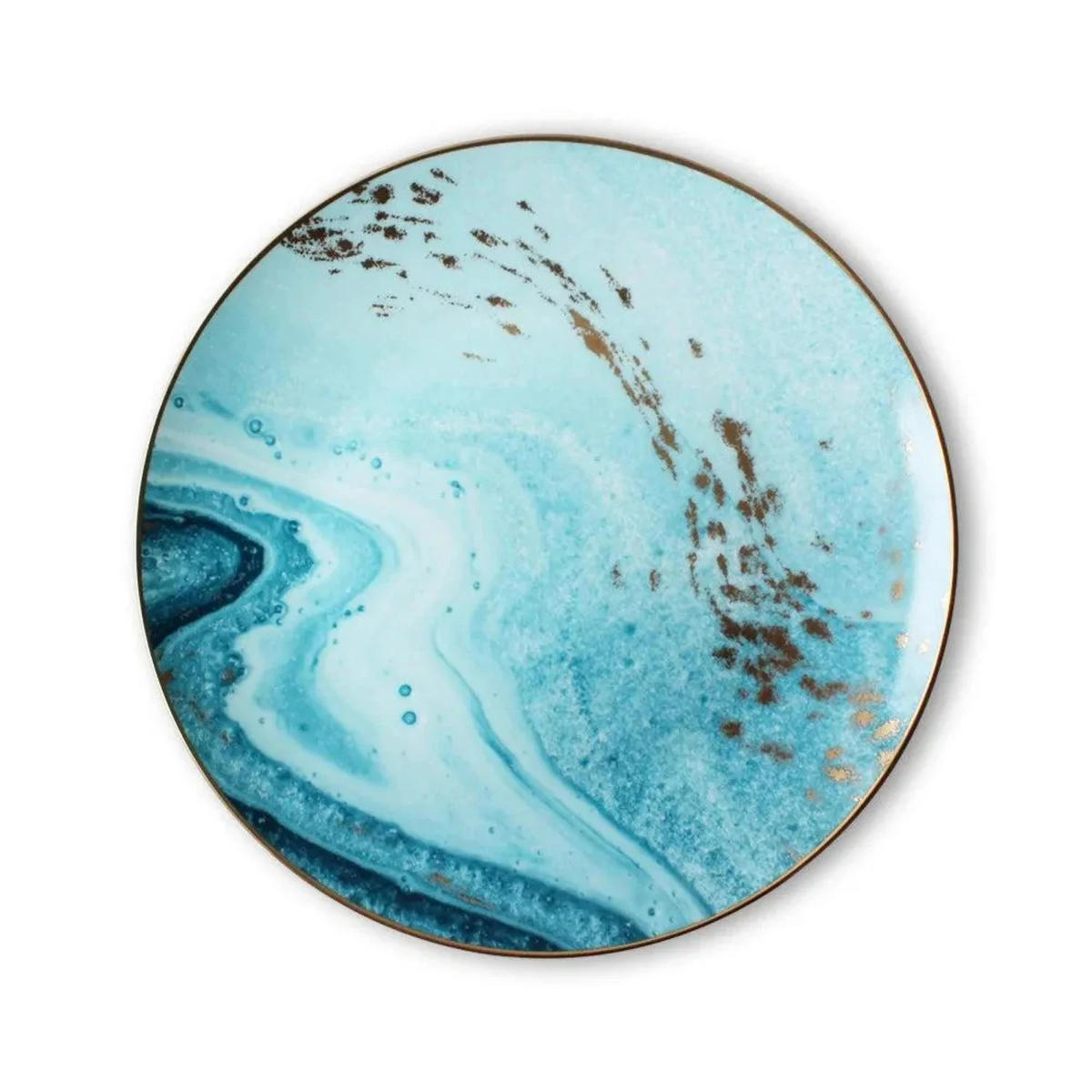 TELLERSET Blau Goldrand Bone China Blau Gold 4tlg Ø30 Ø26 Ø20 Ø16 cm - Goldfarben/Hellblau, Keramik (30/2/2cm) - Quality Elegance