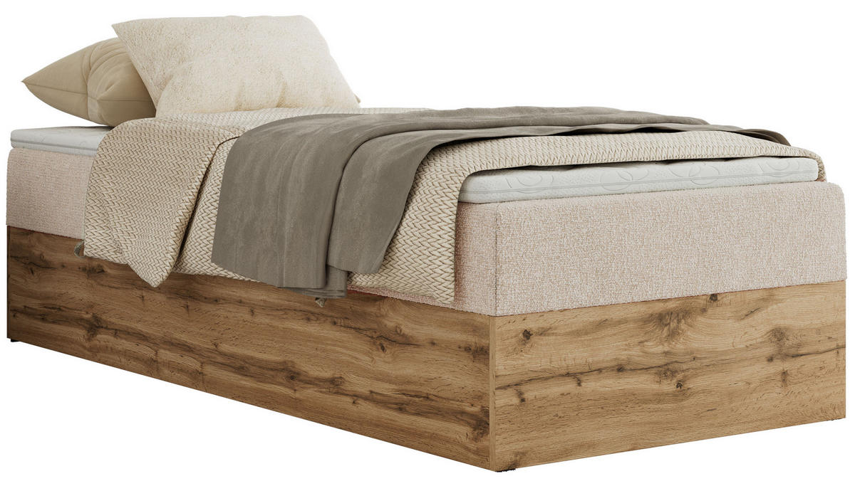 BOXBETT WOOD ZERO 90/200 - Creme Struktur - H3 - Topper T25 - Creme, Textil (90/200cm) - MKS