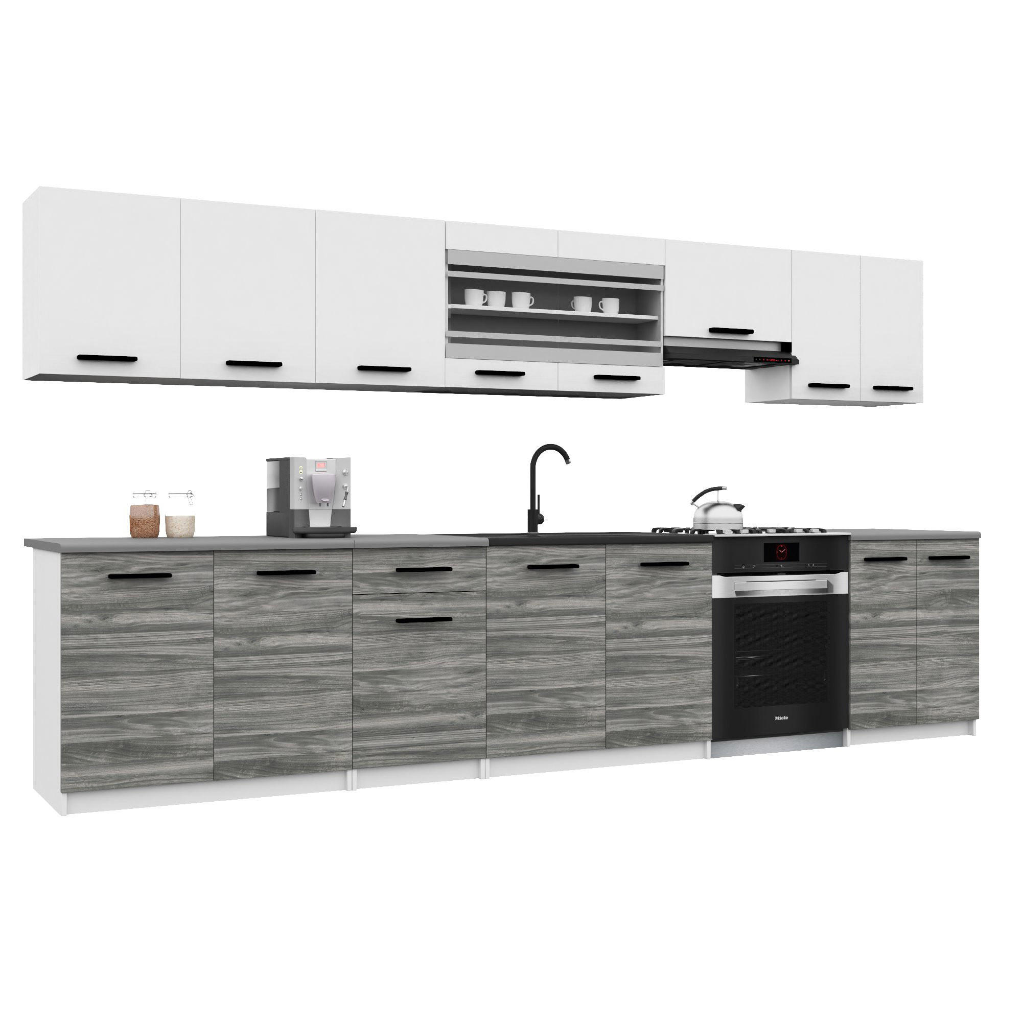 KÜCHENZEILE Italia 3 320 cm, mit Arbeitsplatten, Weiß-Grau Glamour Matt - Hellgrau/Weiß, Holz (320/143/60cm) - B BELINI GROUP
