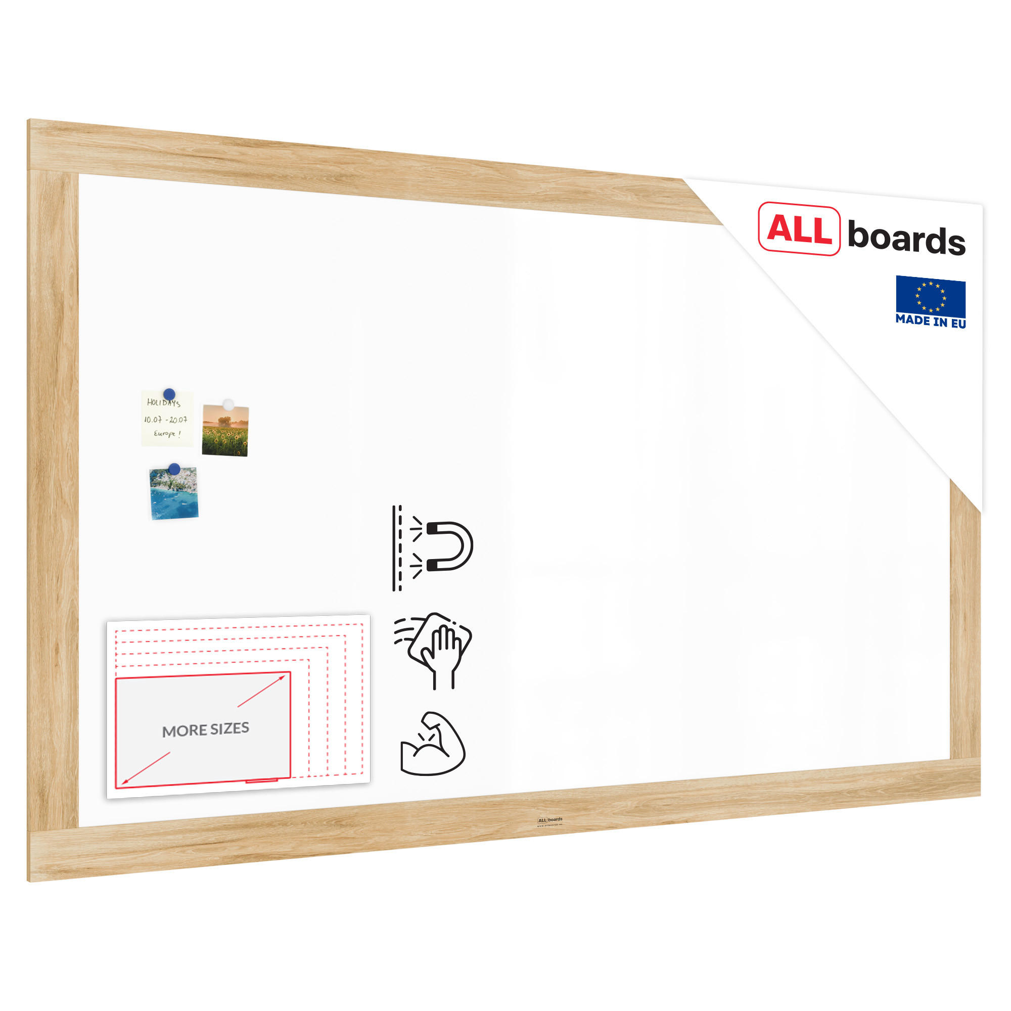 MAGNETISCHES Whiteboard, trocken abwischbar PREMIUM 200x120cm, massiver Rahmen im Eichendesign - Weiß, Metall (200/120/2cm) - ALLboards