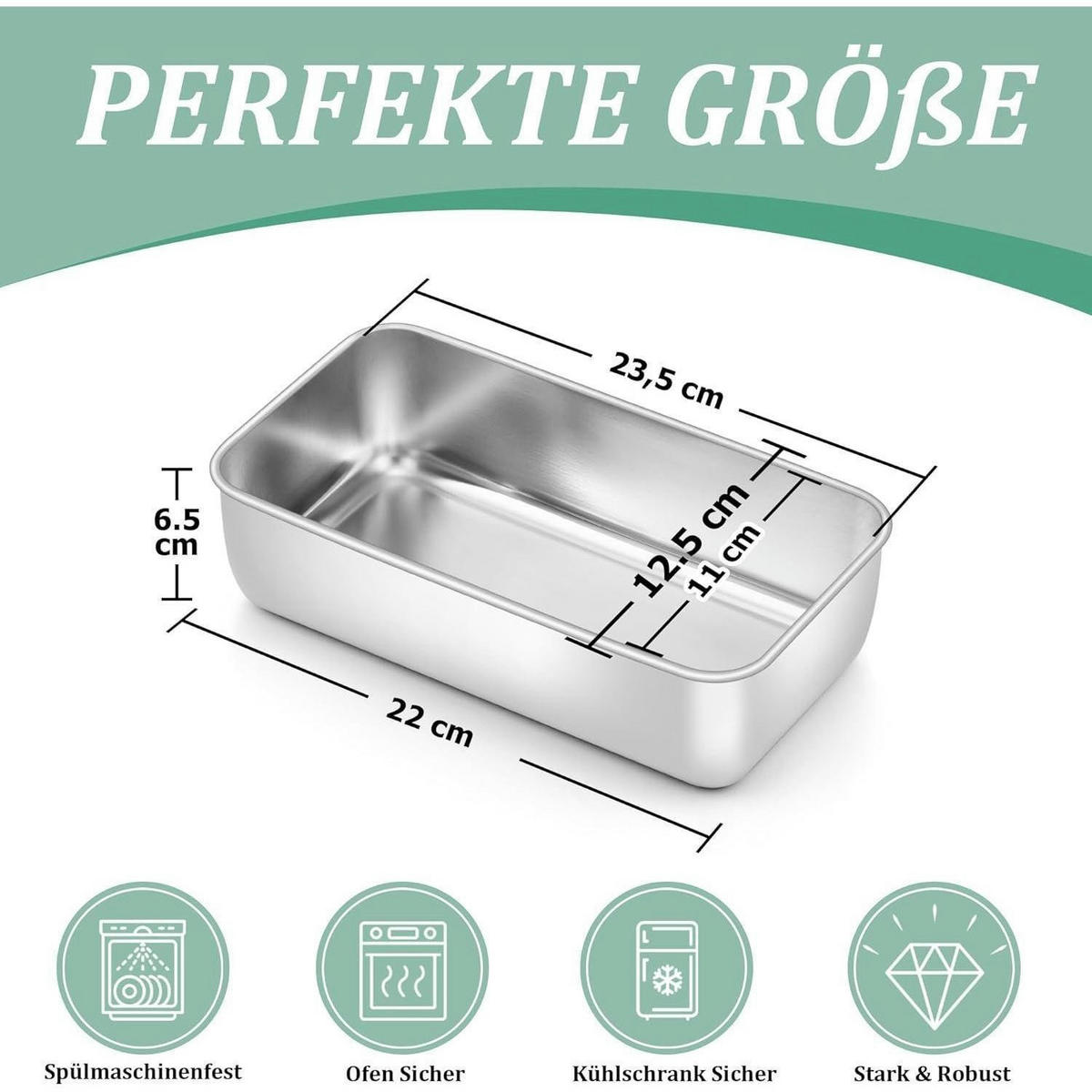 BROTBACKFORM Edelstahl 23.5 x 12.6 x 6 cm - Silberfarben, Metall (12.6/6/23.5cm)